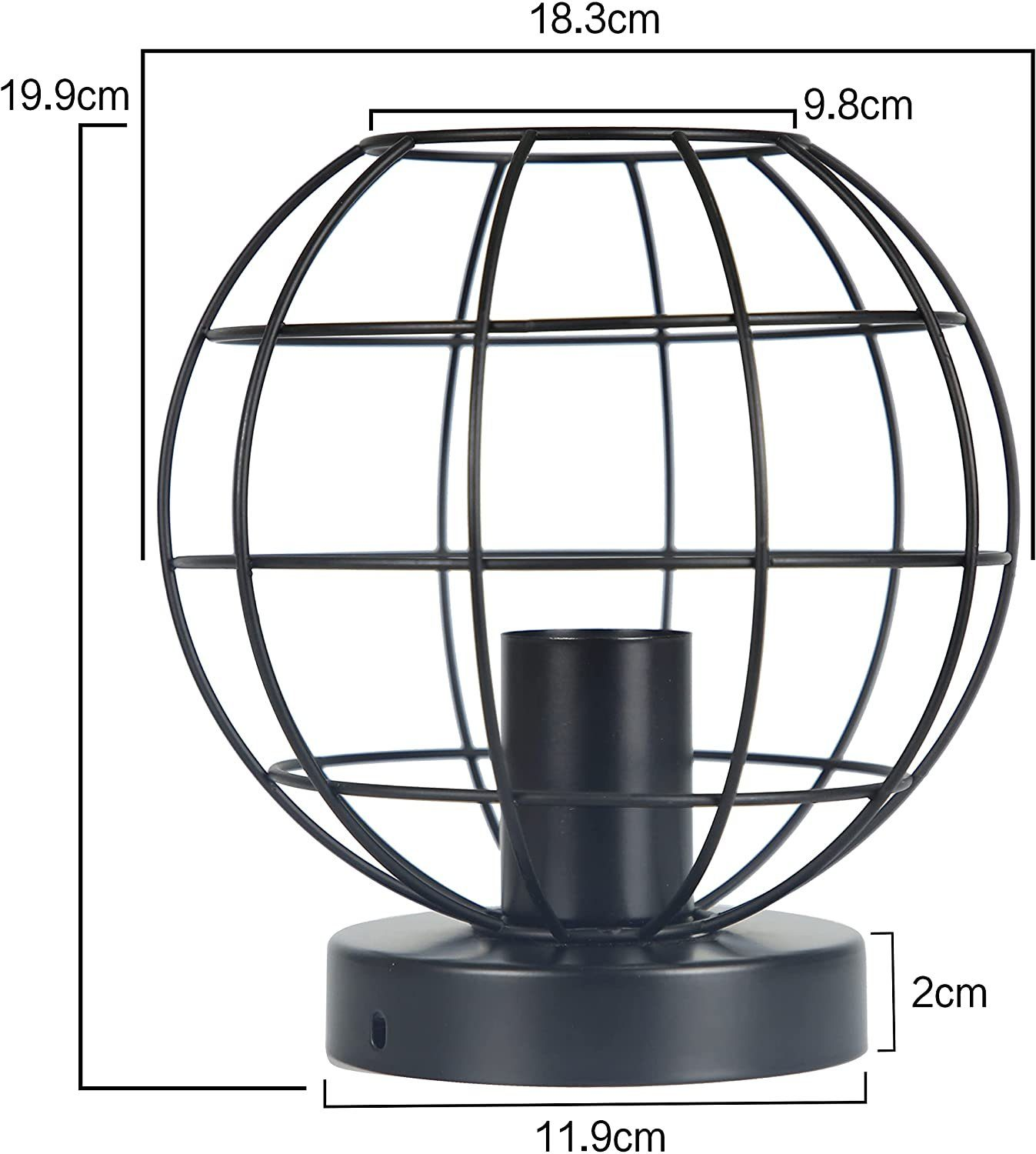 Czarna metalowa lampa w kształcie kuli z czarną podstawą. Wymiary: 19,9x11,9x2cm.