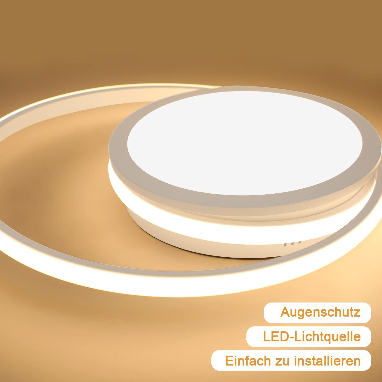 Kreisförmige LED-Deckenleuchte in Weiß und Gold.