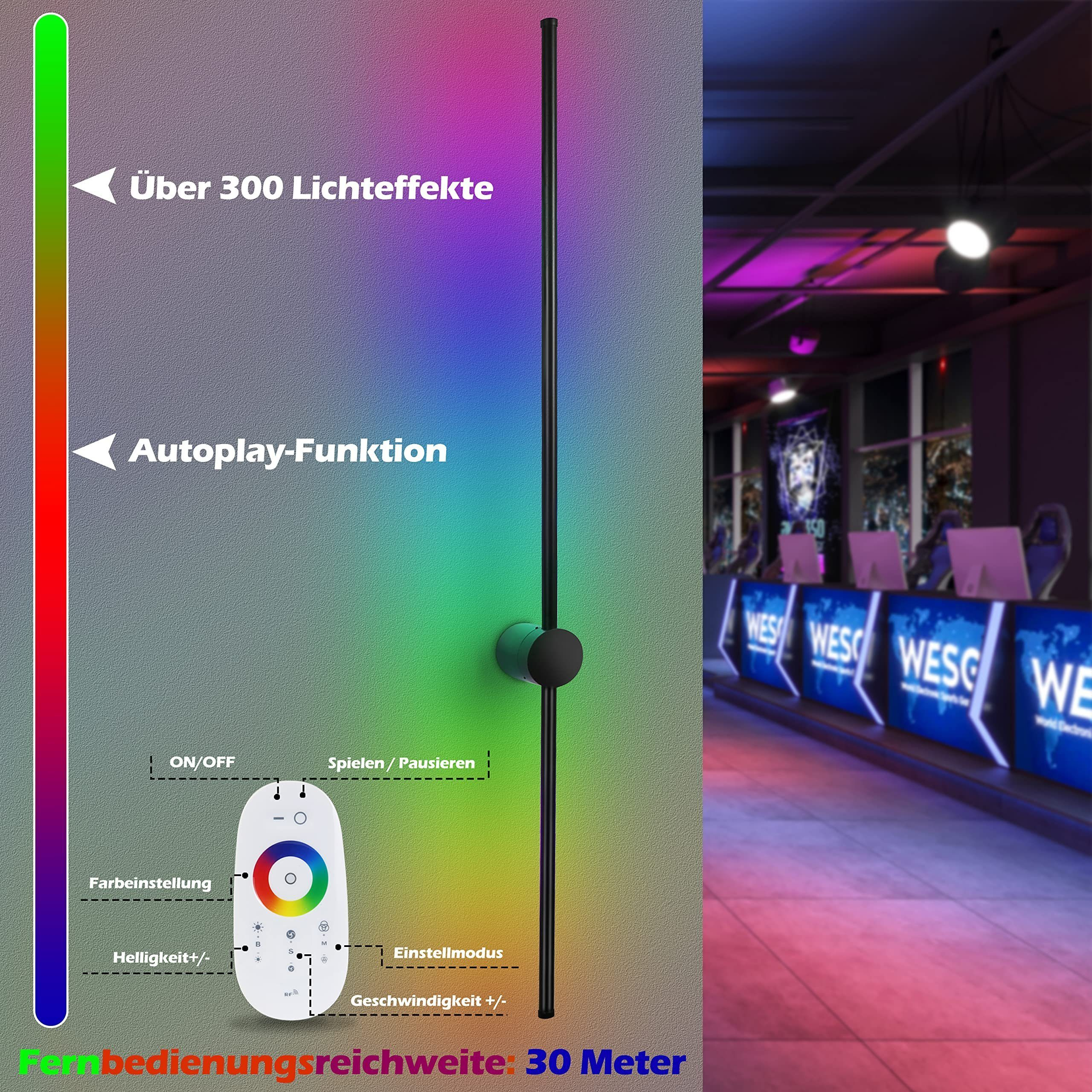 Wysoki pasek świetlny LED RGB z pilotem, wielokolorowy i w otoczeniu pokoju.