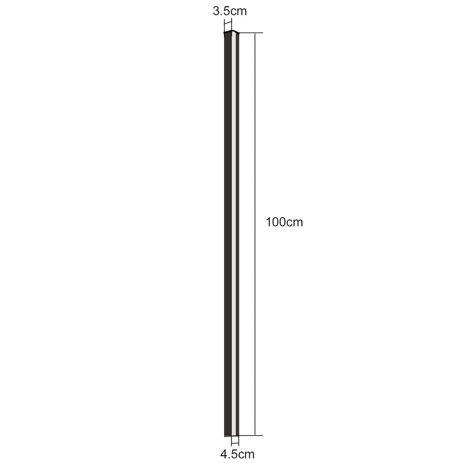 Diagramma di una luce lineare in bianco e nero. Dimensioni: 100 cm di lunghezza, 3,5 cm e 4,5 cm di larghezza.