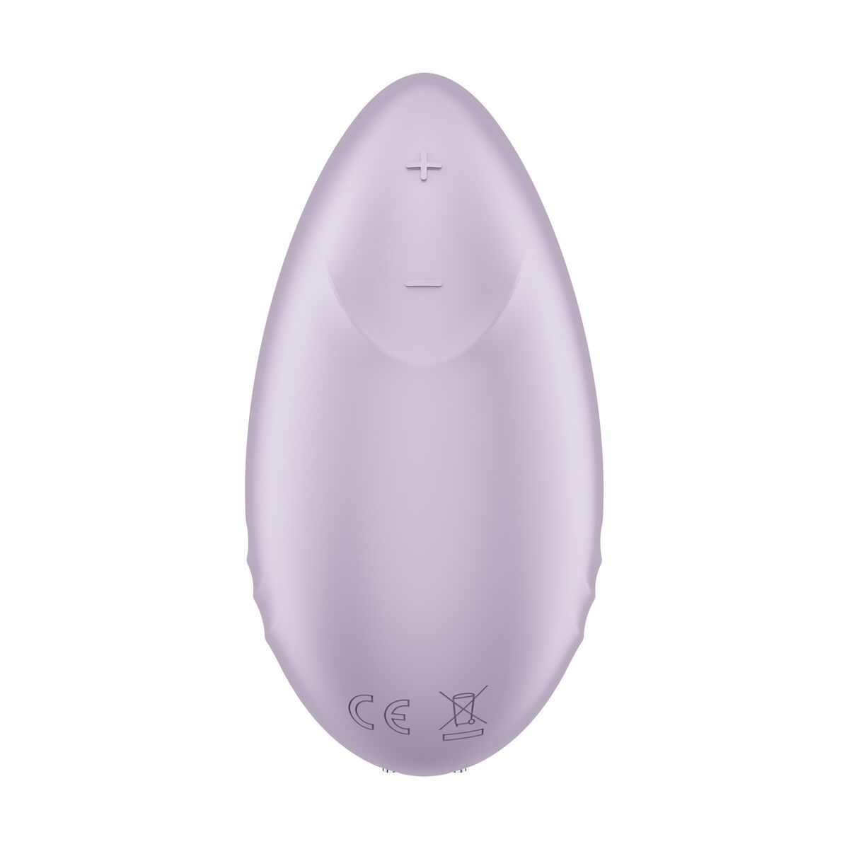 Juguete sexual morado. Botones más y menos. Fondo blanco.