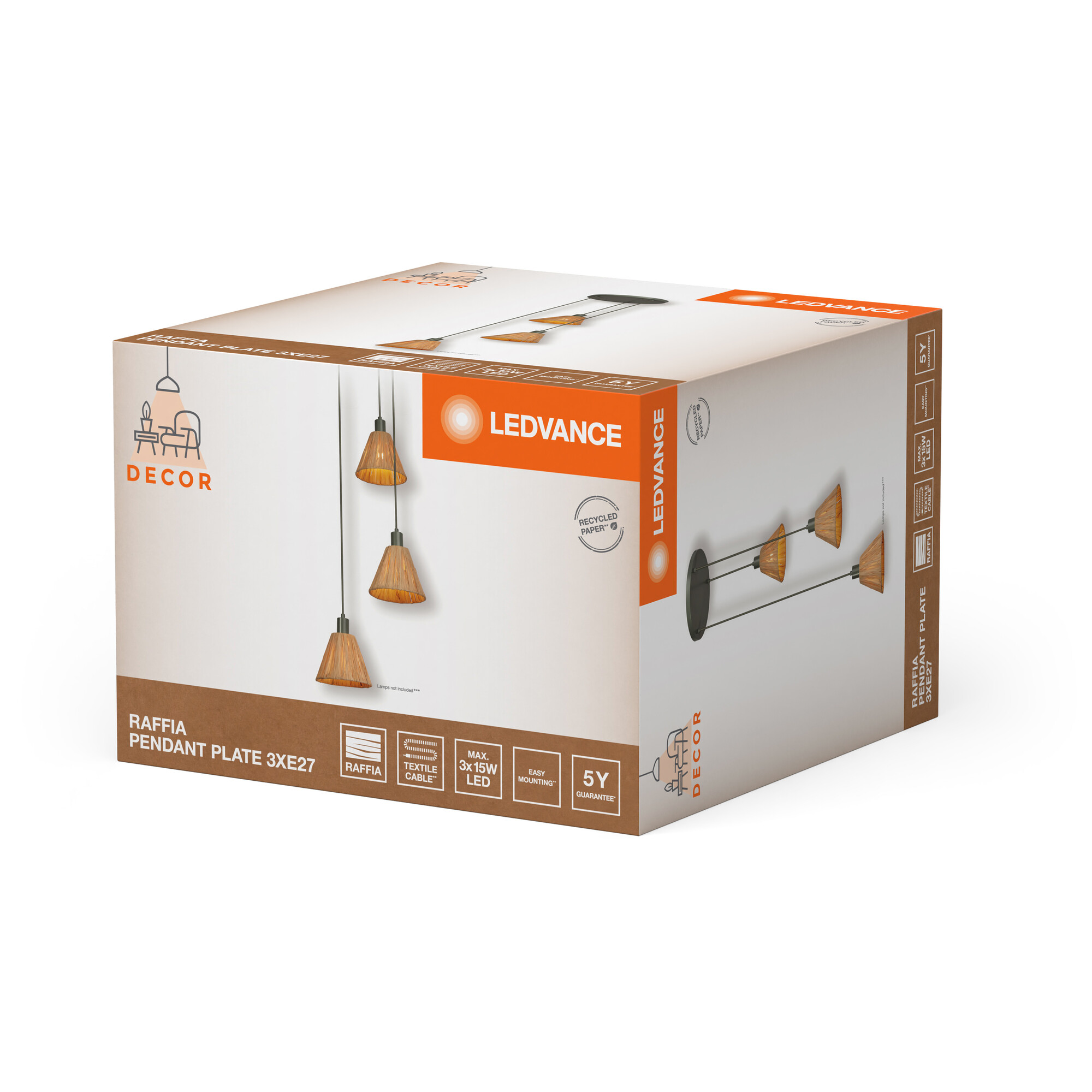 Eine Schachtel mit Ledvance Pendelleuchten. Die Box ist weiß und zeigt die Lampen.