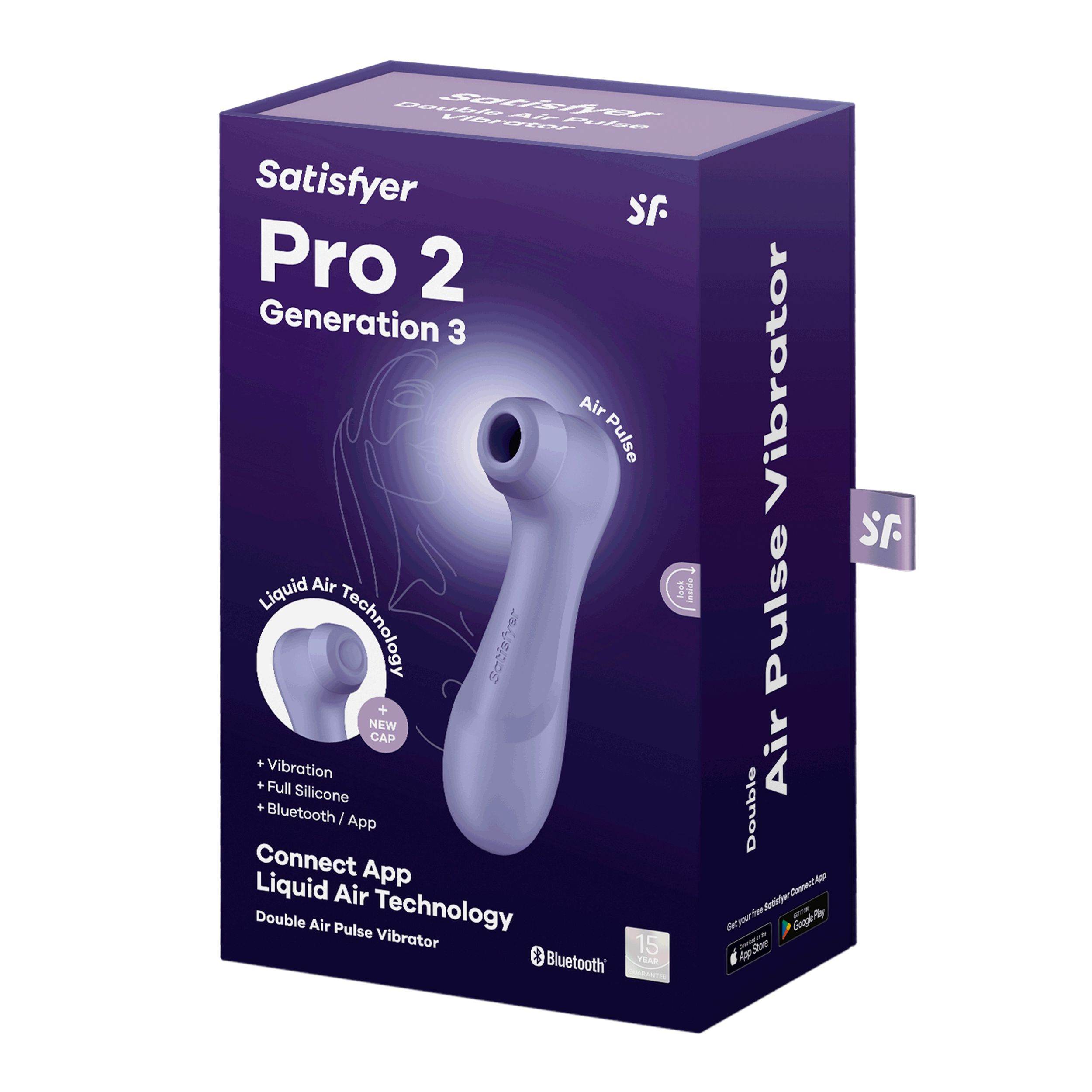 Pudełko fioletowej zabawki erotycznej. Na pudełku napis "Satisfyer Pro 2 Generation 3".