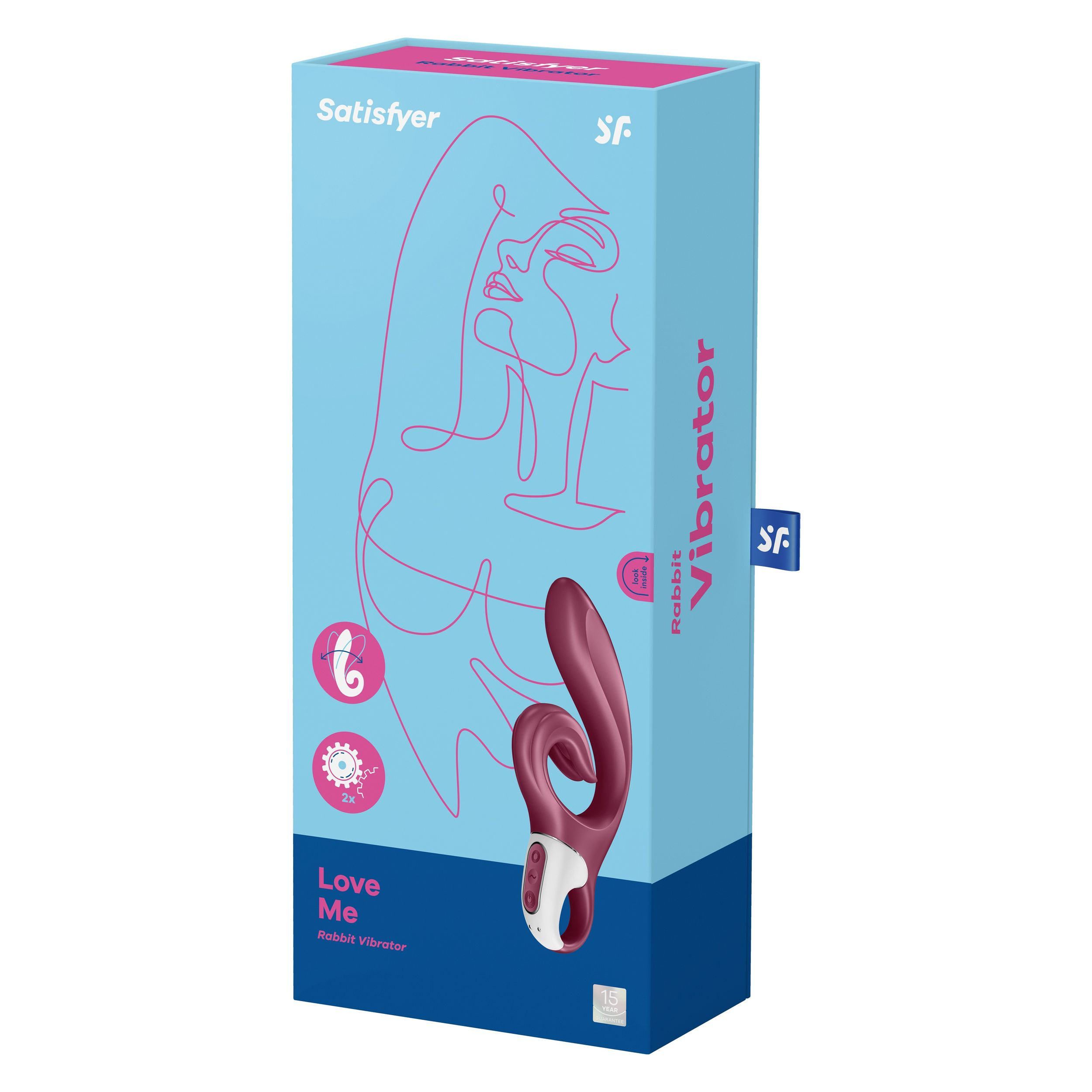 Un juguete sexual burdeos con forma curva y base blanca. La palabra 'SF' está en él.