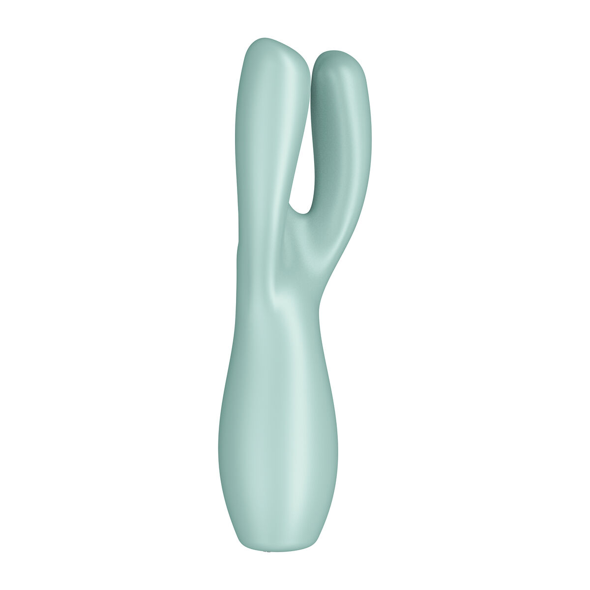 Un juguete sexual de color turquesa con un diseño curvo. Tiene una forma lisa y redondeada.