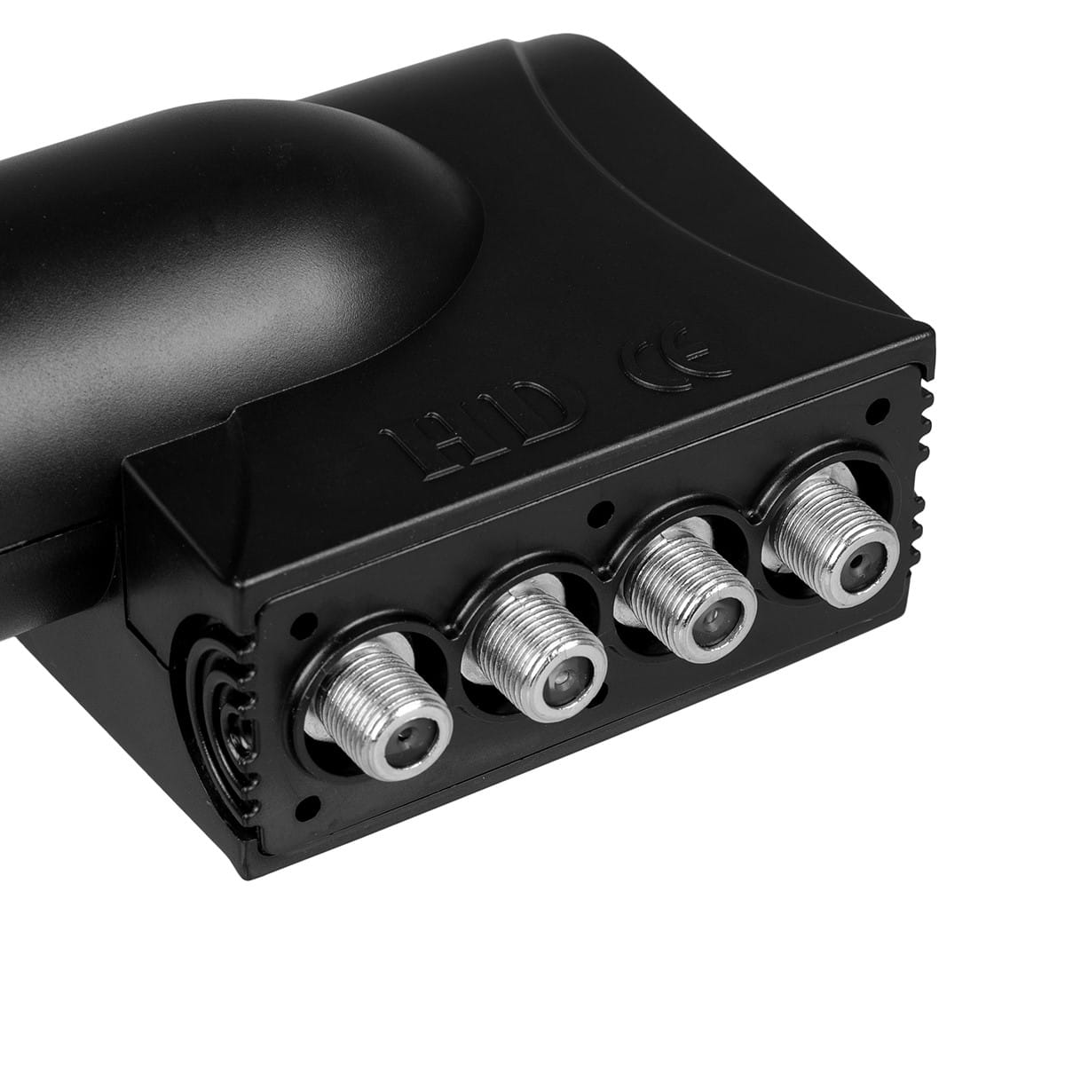 Czarny konektor z czterema portami wejściowymi. Słowo HD CE jest wydrukowane.