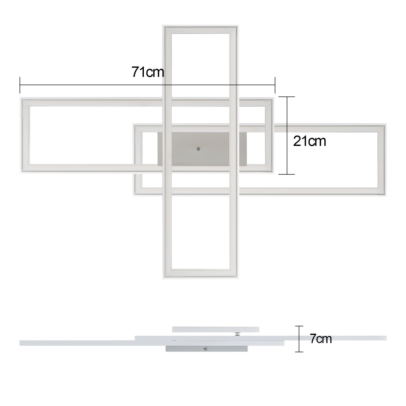 Diagrama que muestra las dimensiones de una lámpara de techo. La lámpara es rectangular.