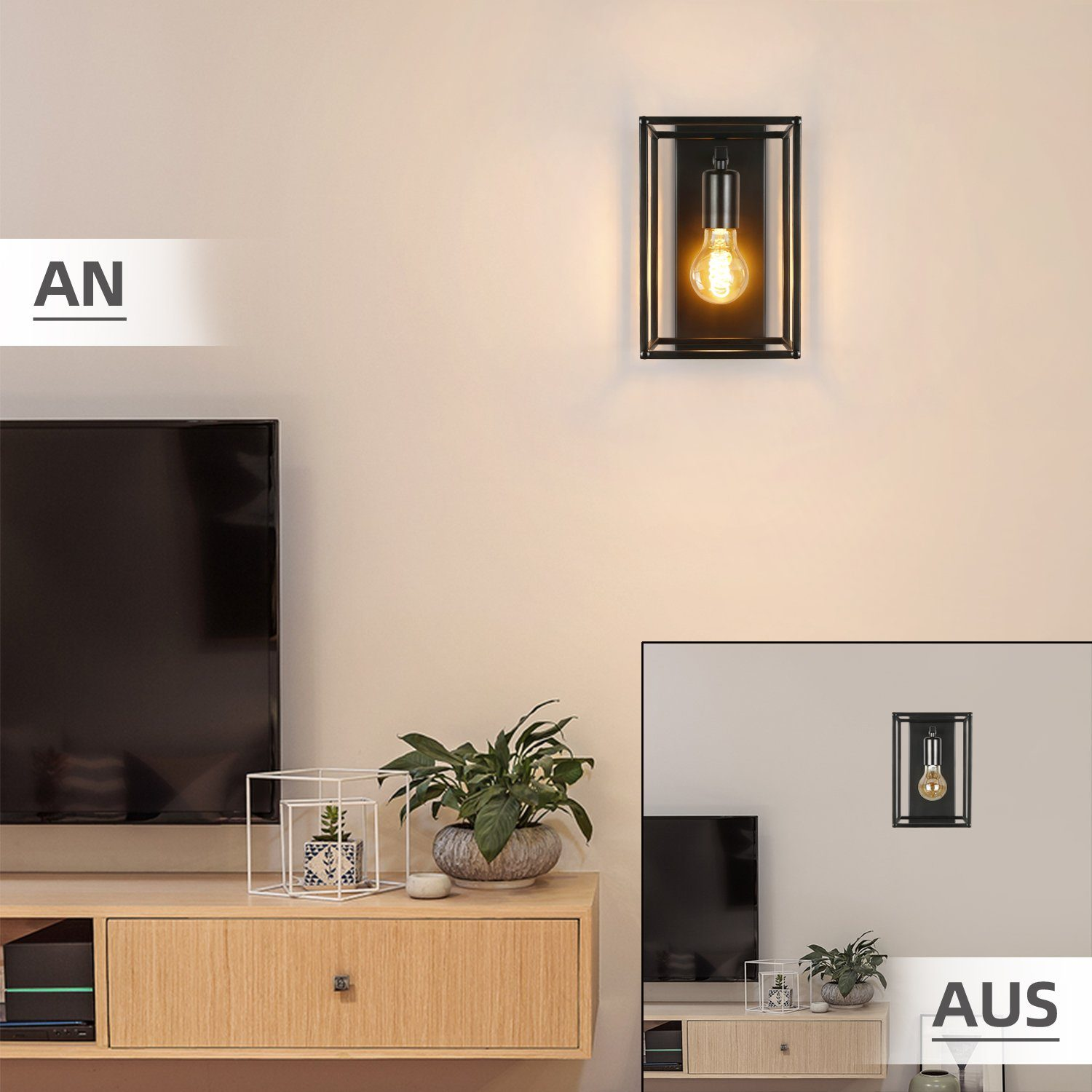 Due immagini che mostrano una lampada da parete in ambienti diversi: interni ed esterni.