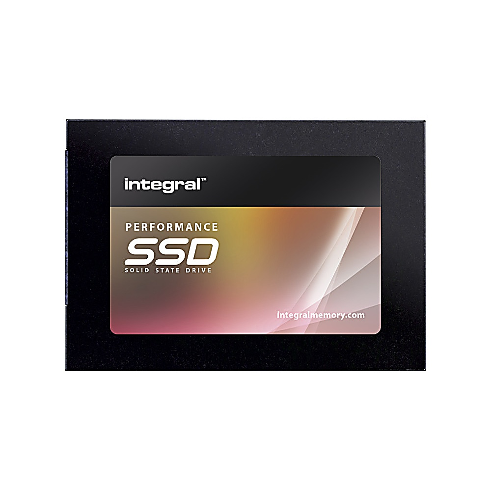 Un'unità SSD nera con il logo 'integral' e il testo 'Performance SSD' sul davanti.