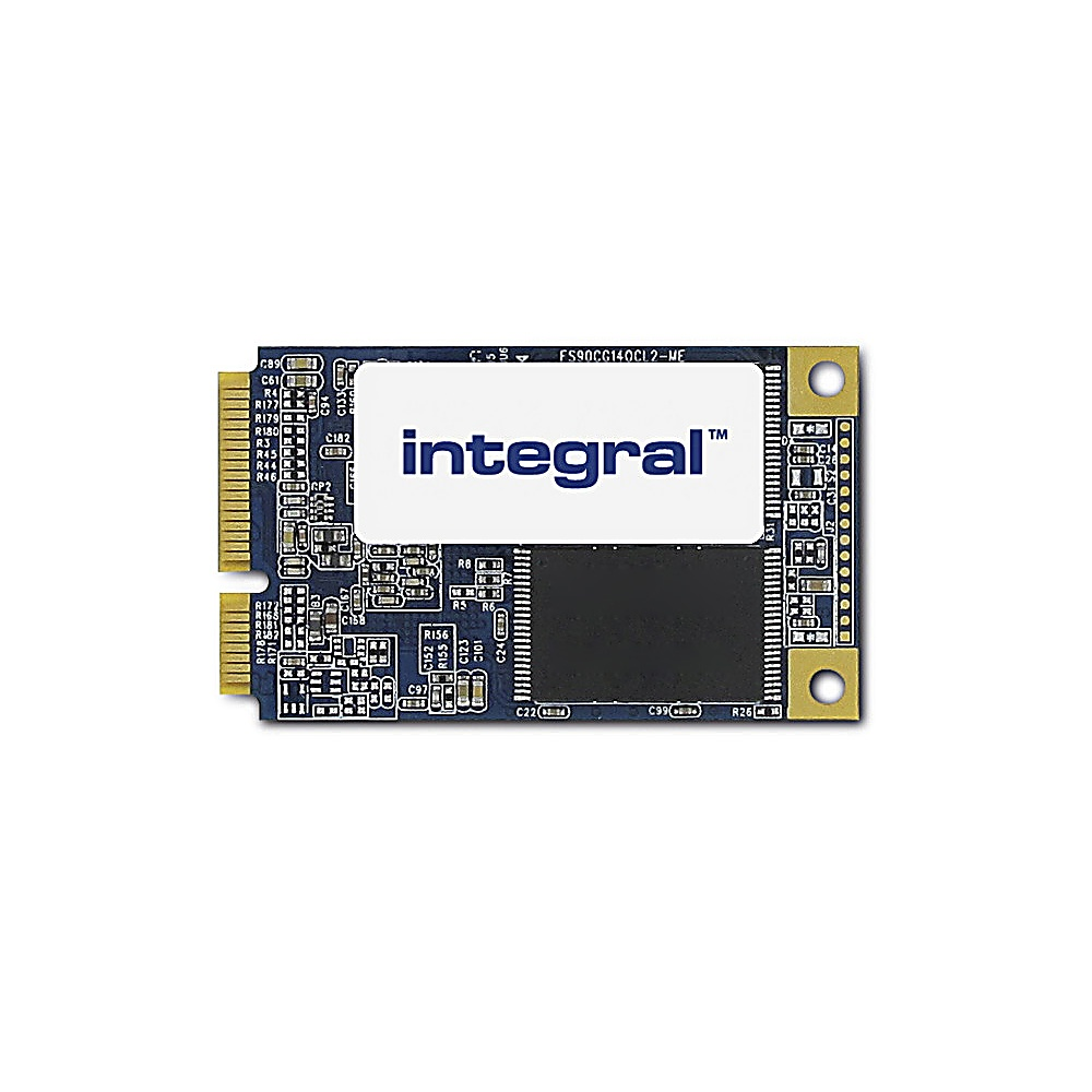 Scheda di circuito del computer blu e bianca con logo 'integral' e componente nero.
