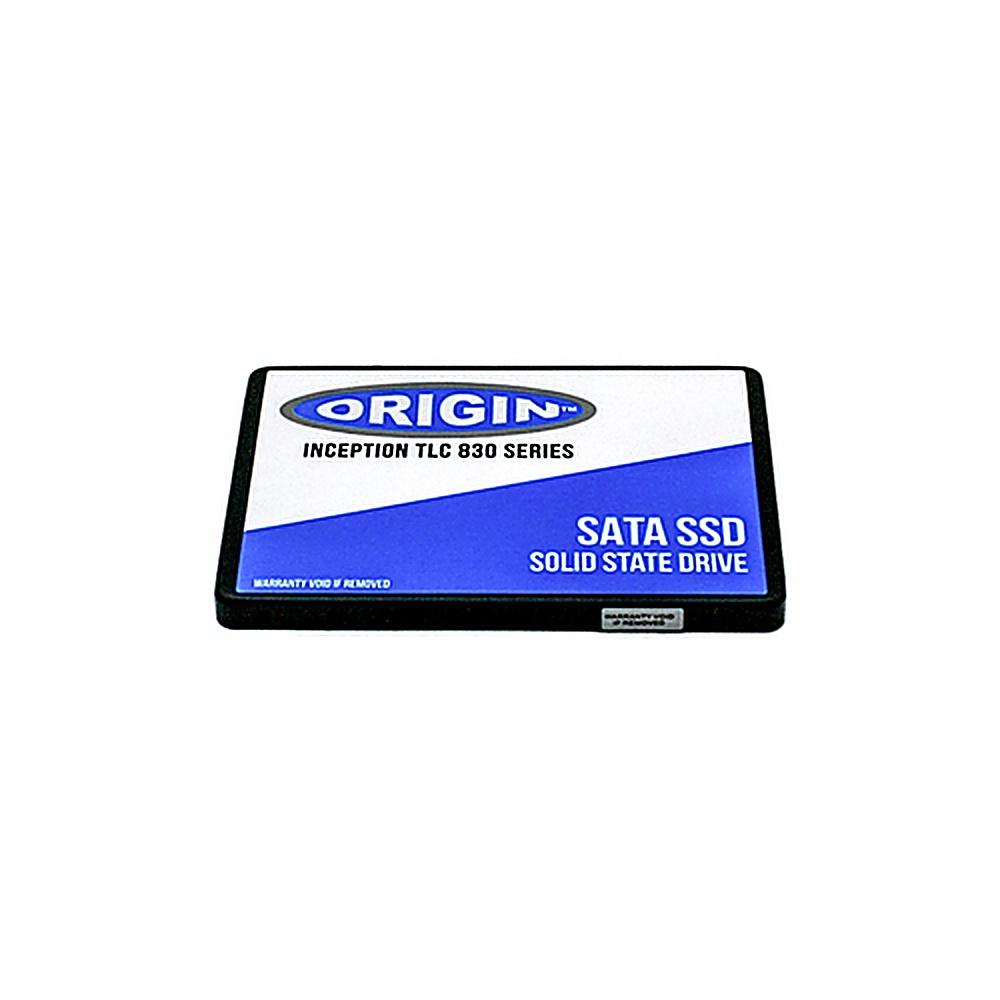 Viene mostrato un SSD nero. Ha il logo Origin e le parole 'SATA SSD'.