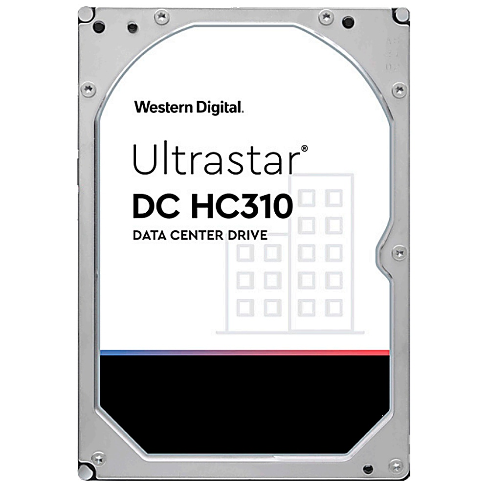 Disco rigido Western Digital Ultrastar DC HC310. Etichetta bianca con testo su cornice argentata.