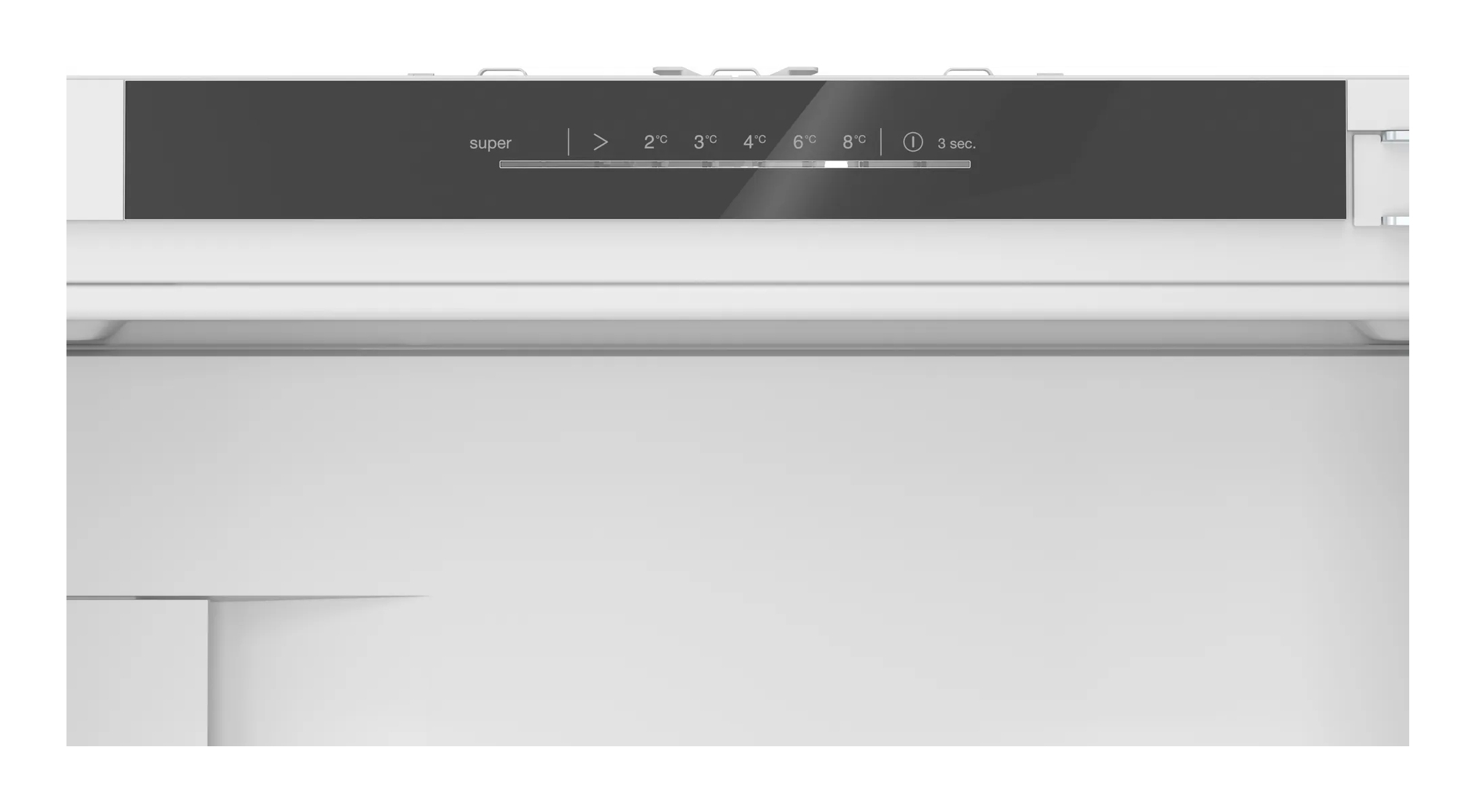 Biały panel sterowania lodówki z ustawieniami temperatury.