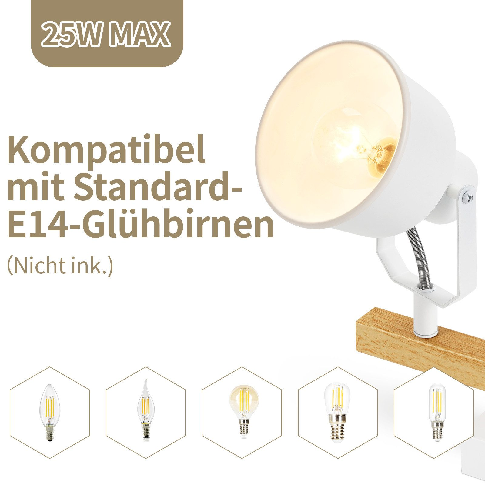 Biały reflektor z żarówką. Zawiera kilka opcji żarówek.