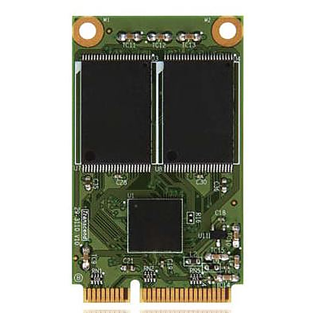 Un circuito stampato verde con chip neri e connettori dorati.