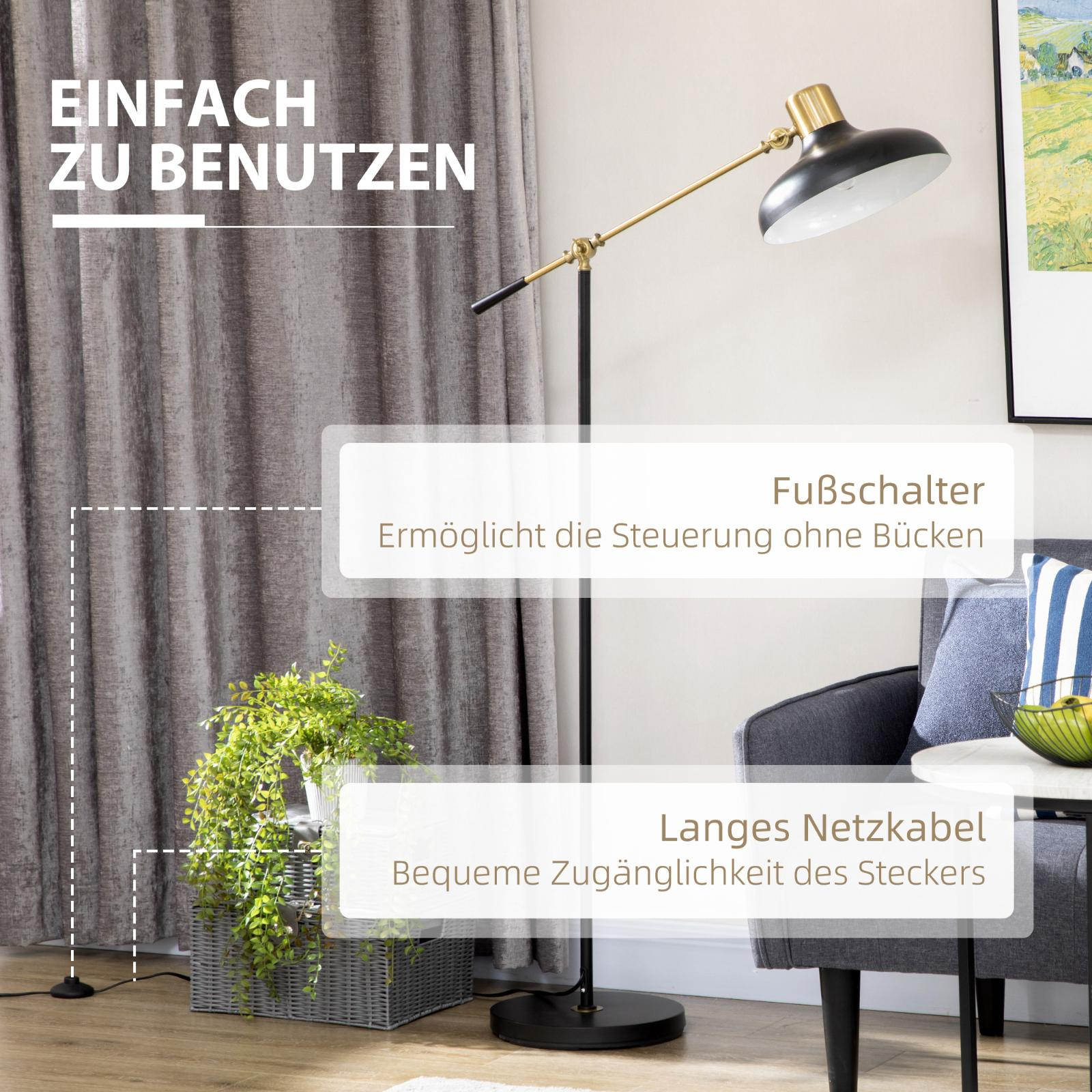Rauminnenraum mit Stehlampe, Vorhang, Sofa und Pflanze. Es hat einen weißen Hintergrund.