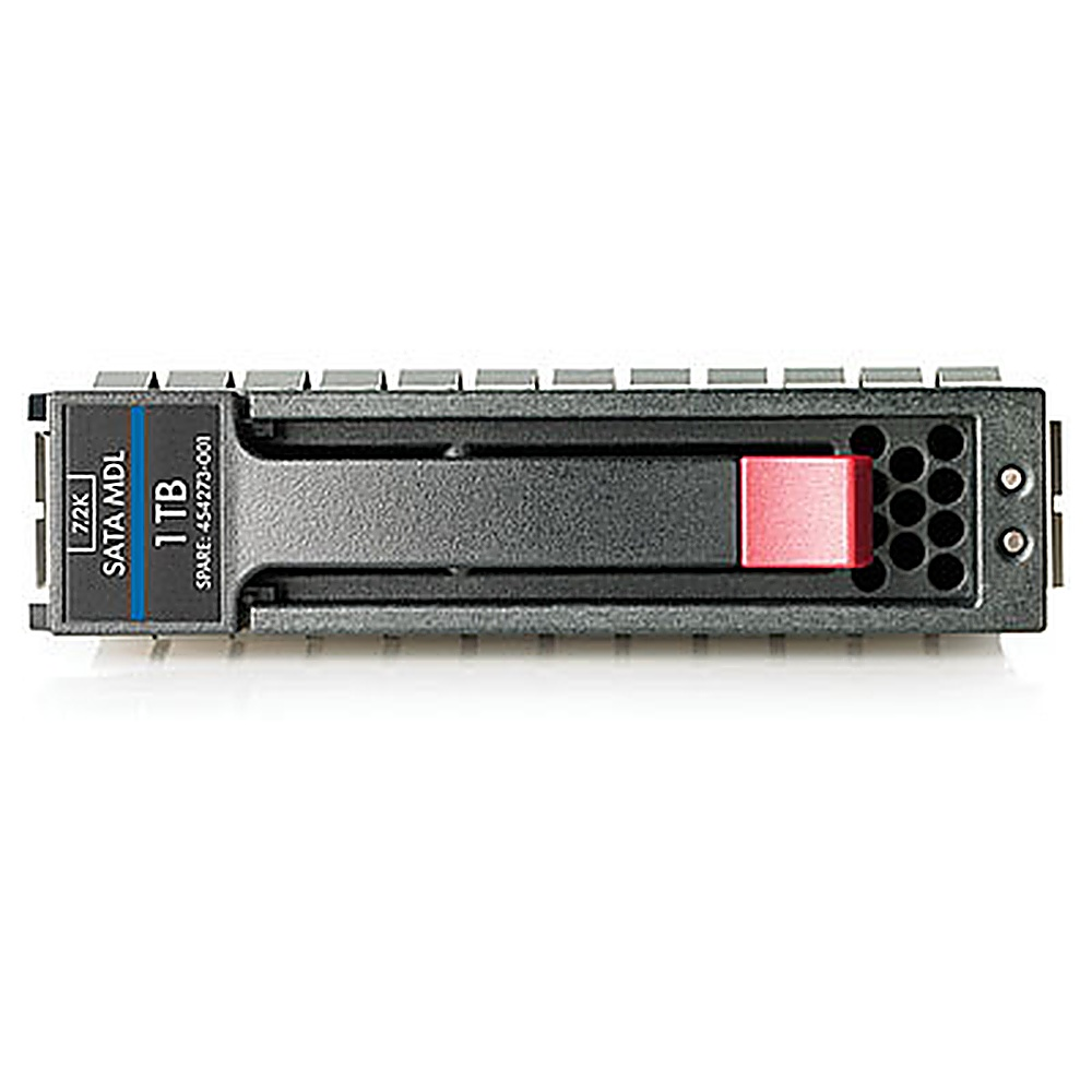 Un disco duro, carcasa negra, con una sección roja y una etiqueta que dice 1 TB.