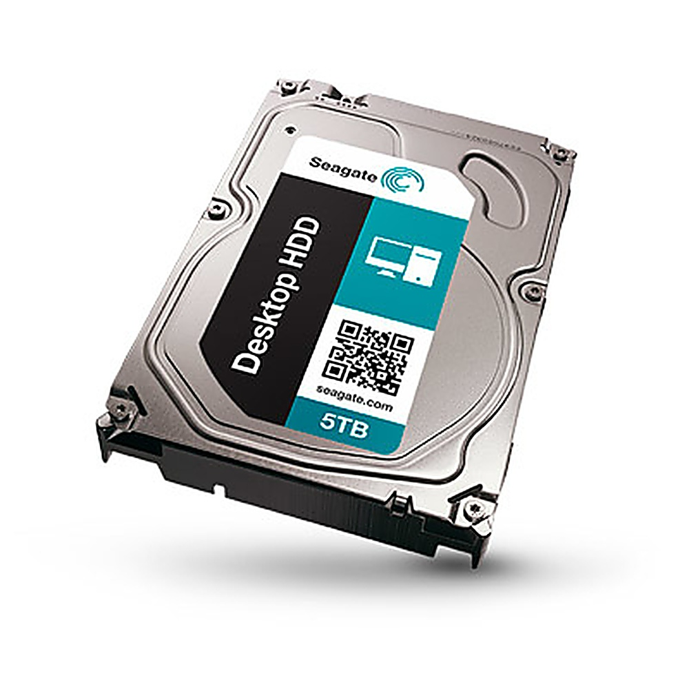 HDD Seagate Desktop. Disco rigido metallico con etichetta e codice QR.