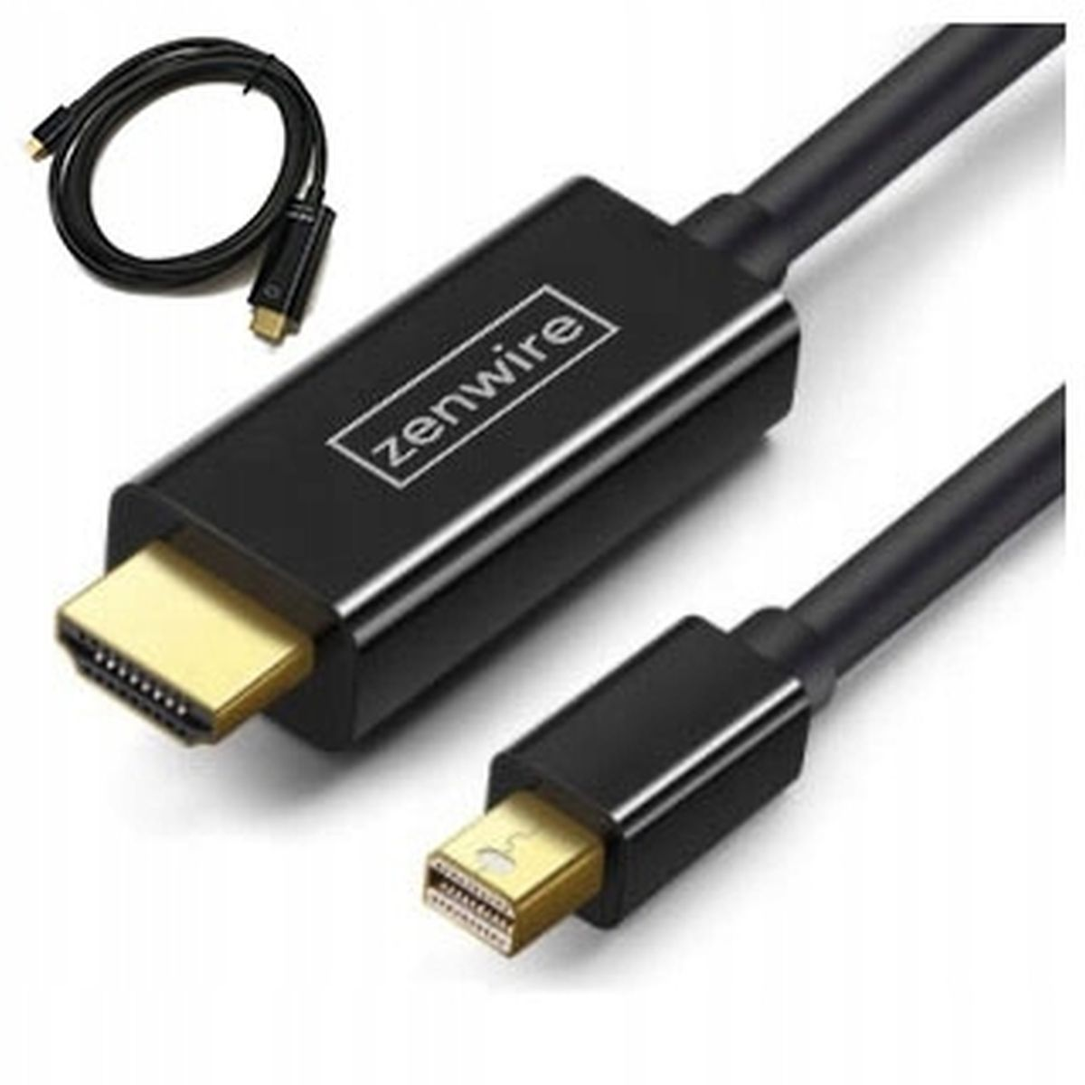 Czarny kabel HDMI ze złotymi złączami, z napisem zenwire.