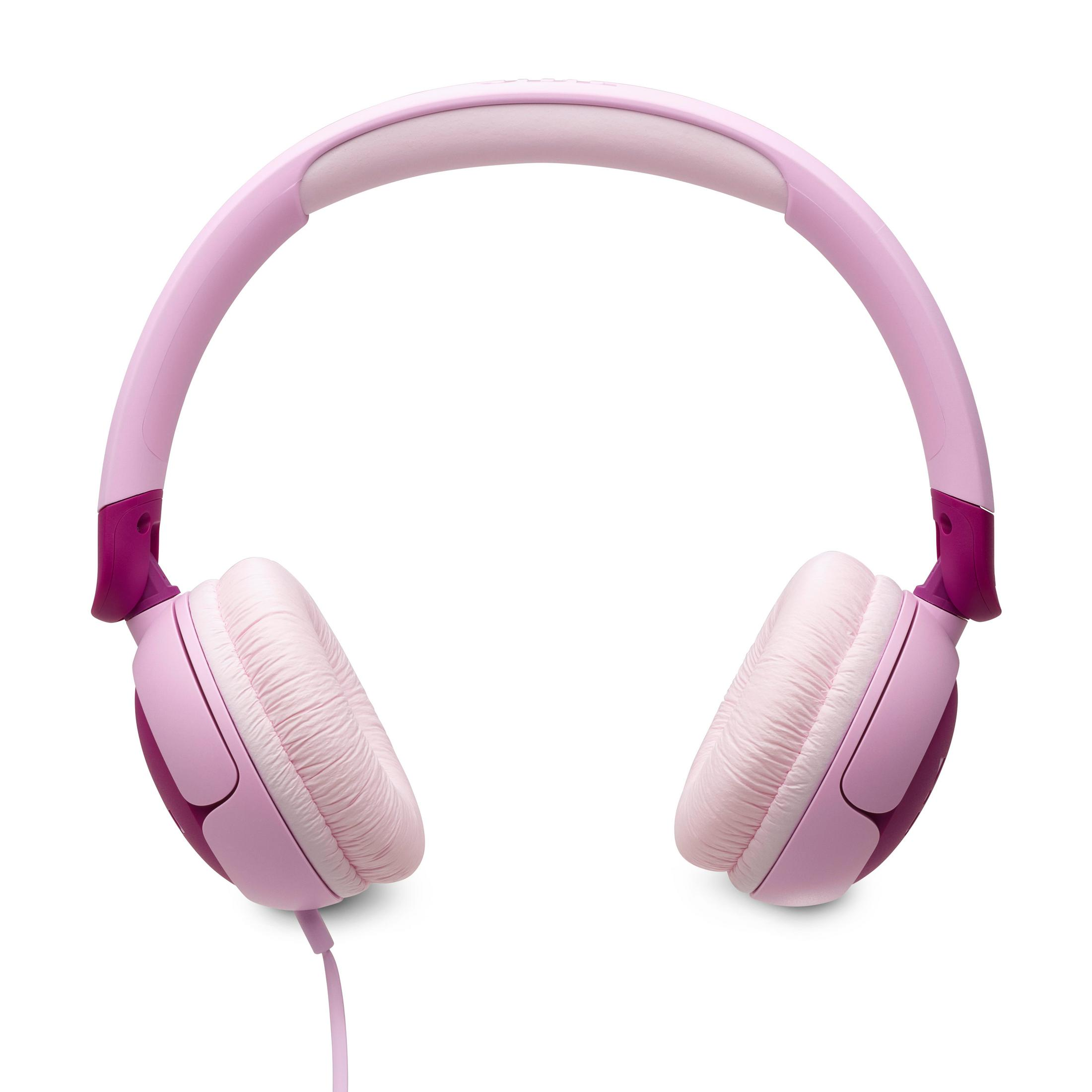 Auriculares rosas sobre fondo blanco. Auriculares y diadema en rosa.