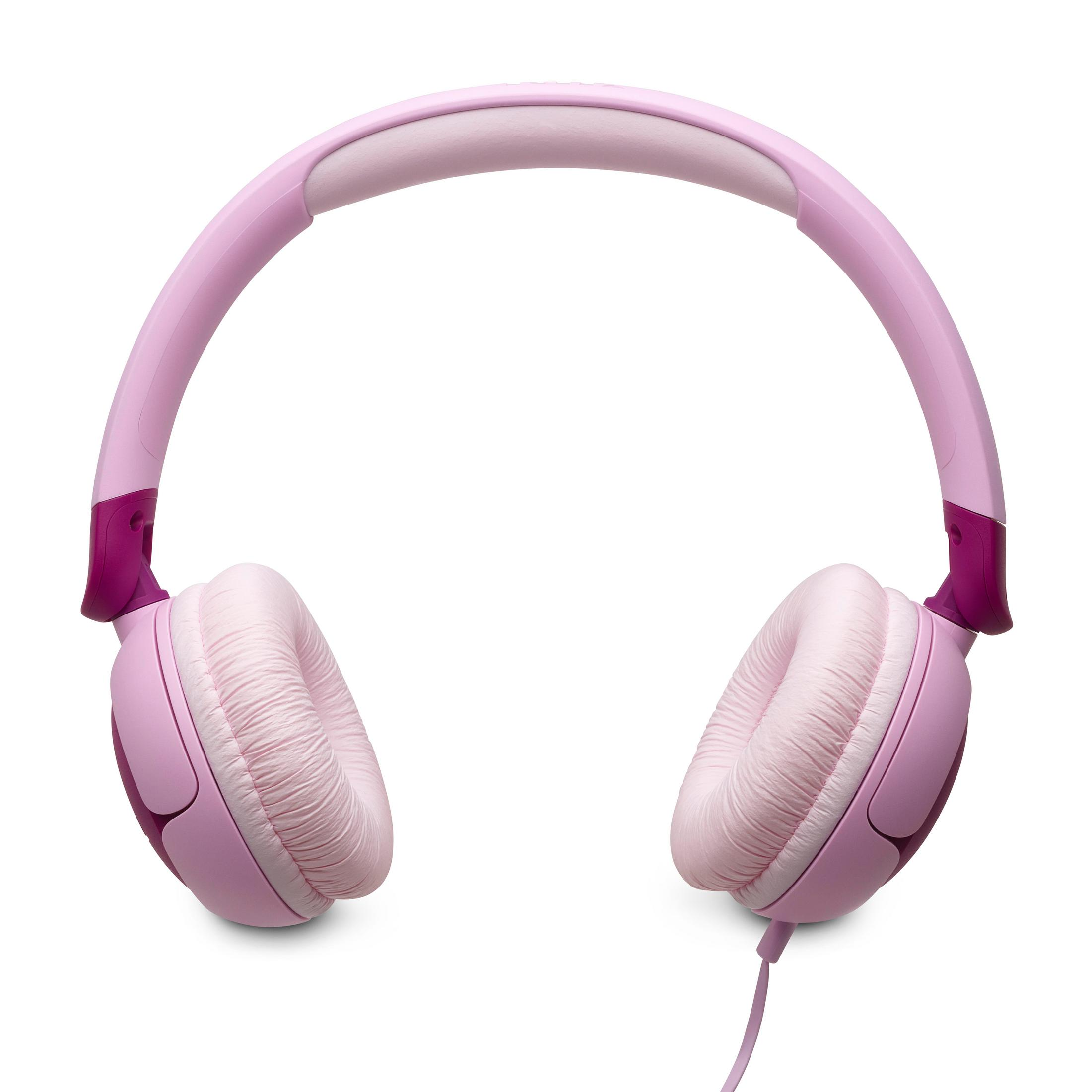 Auriculares rosas sobre fondo blanco. Auriculares y diadema en rosa.