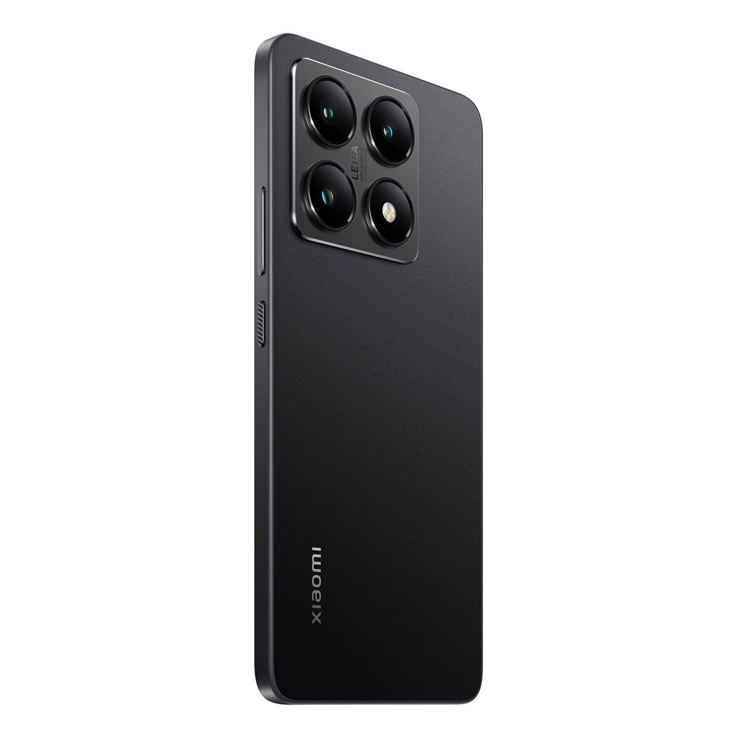 Czarny telefon Xiaomi z wieloma tylnymi aparatami i logo Leica.