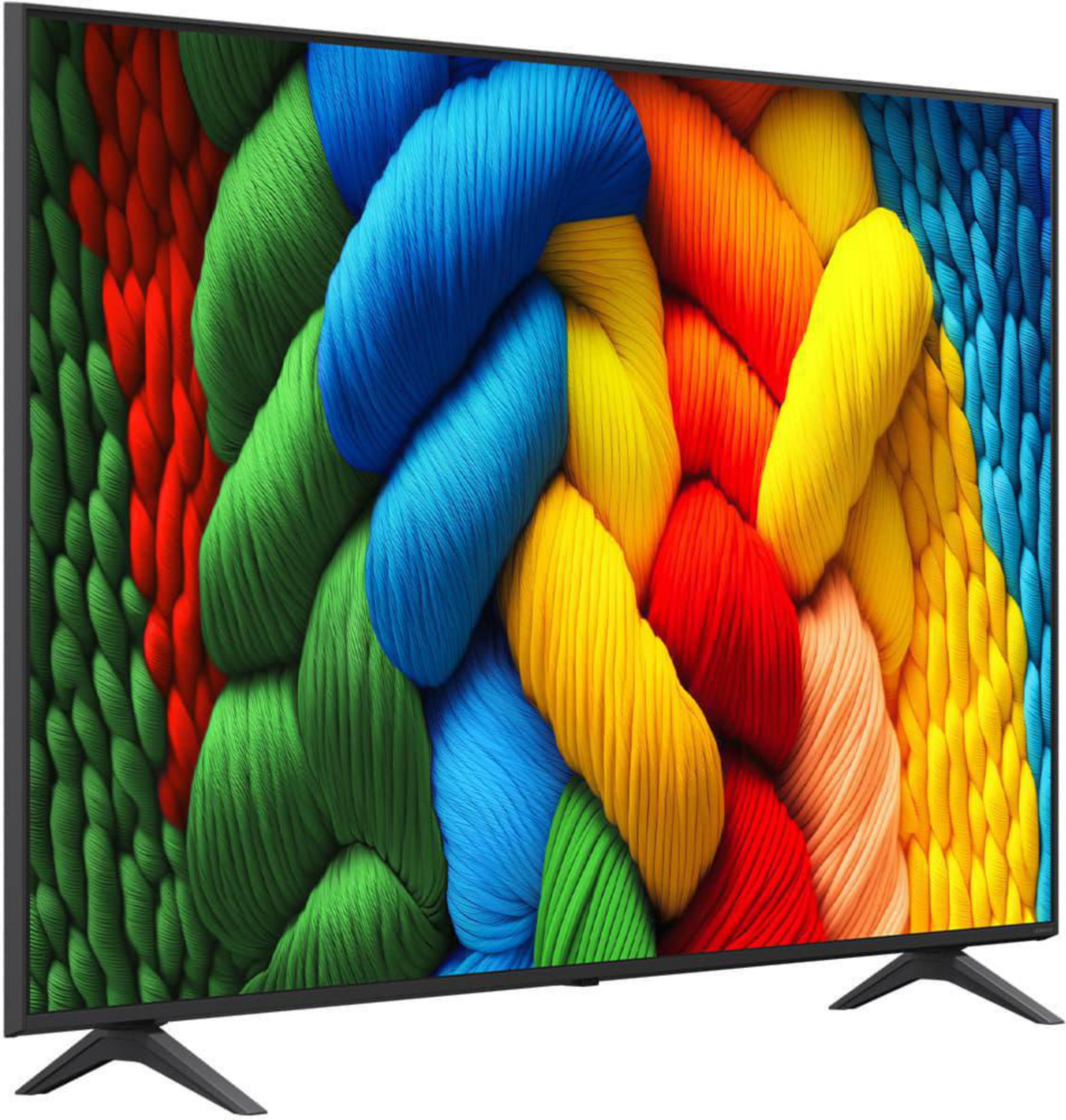 Wymiary telewizora na białym tle: 838 mm wysokości, 1454 mm szerokości, 65" przekątnej.