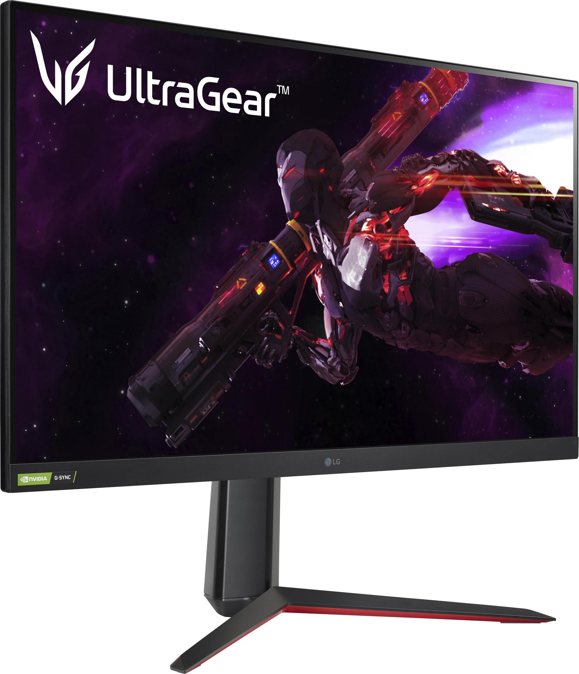 Monitor de juegos LG UltraGear que muestra una escena de juego futurista.