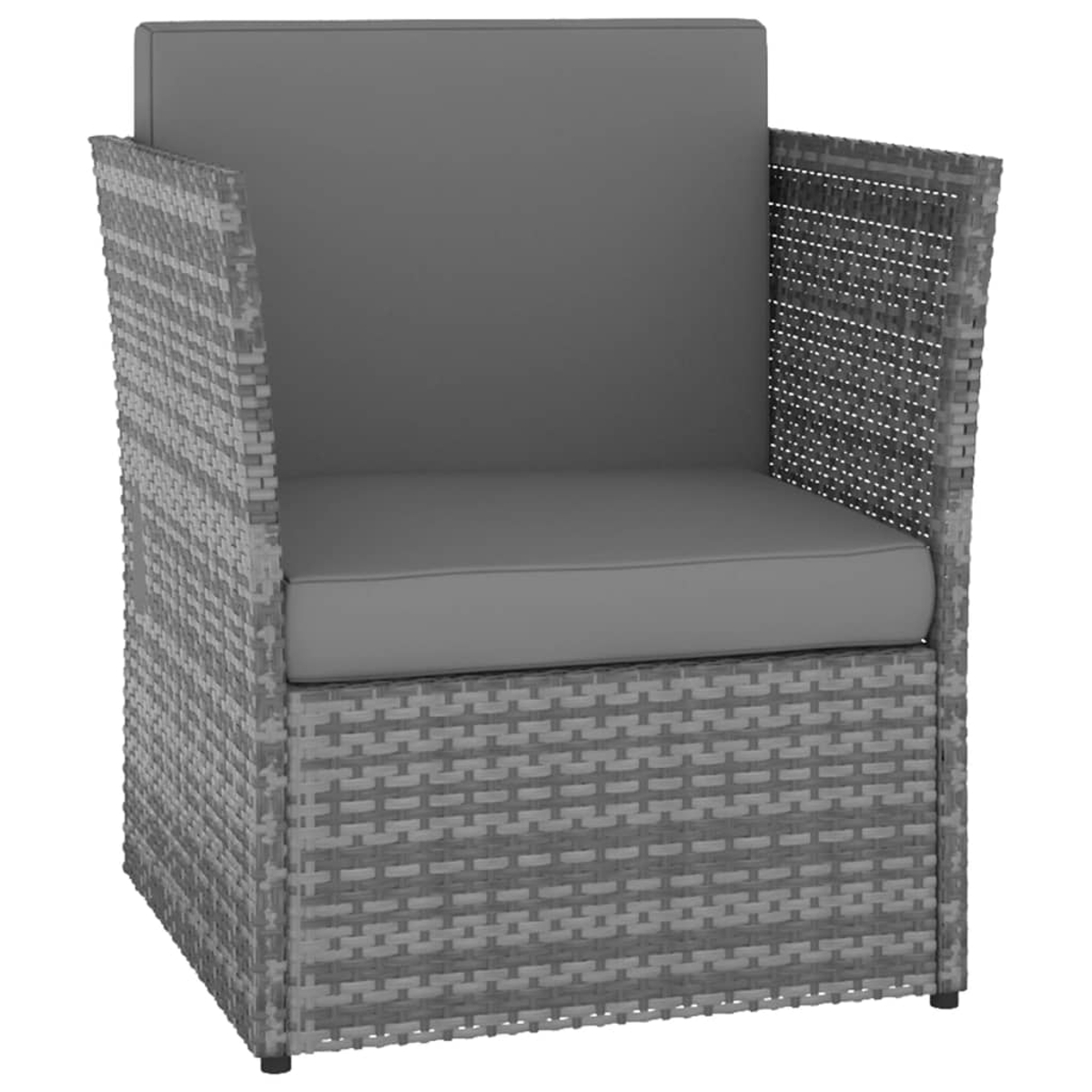 Grauer Rattan-Sessel mit grauem Kissen. Korbgeflecht-Design.