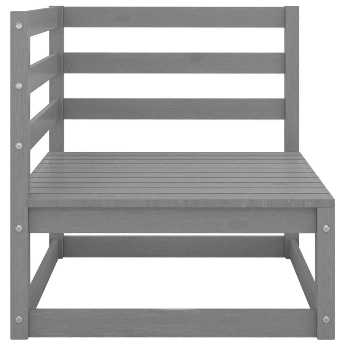 Grauer Holzstuhl, horizontale Sprossen auf der Rückseite. Einfaches Design.