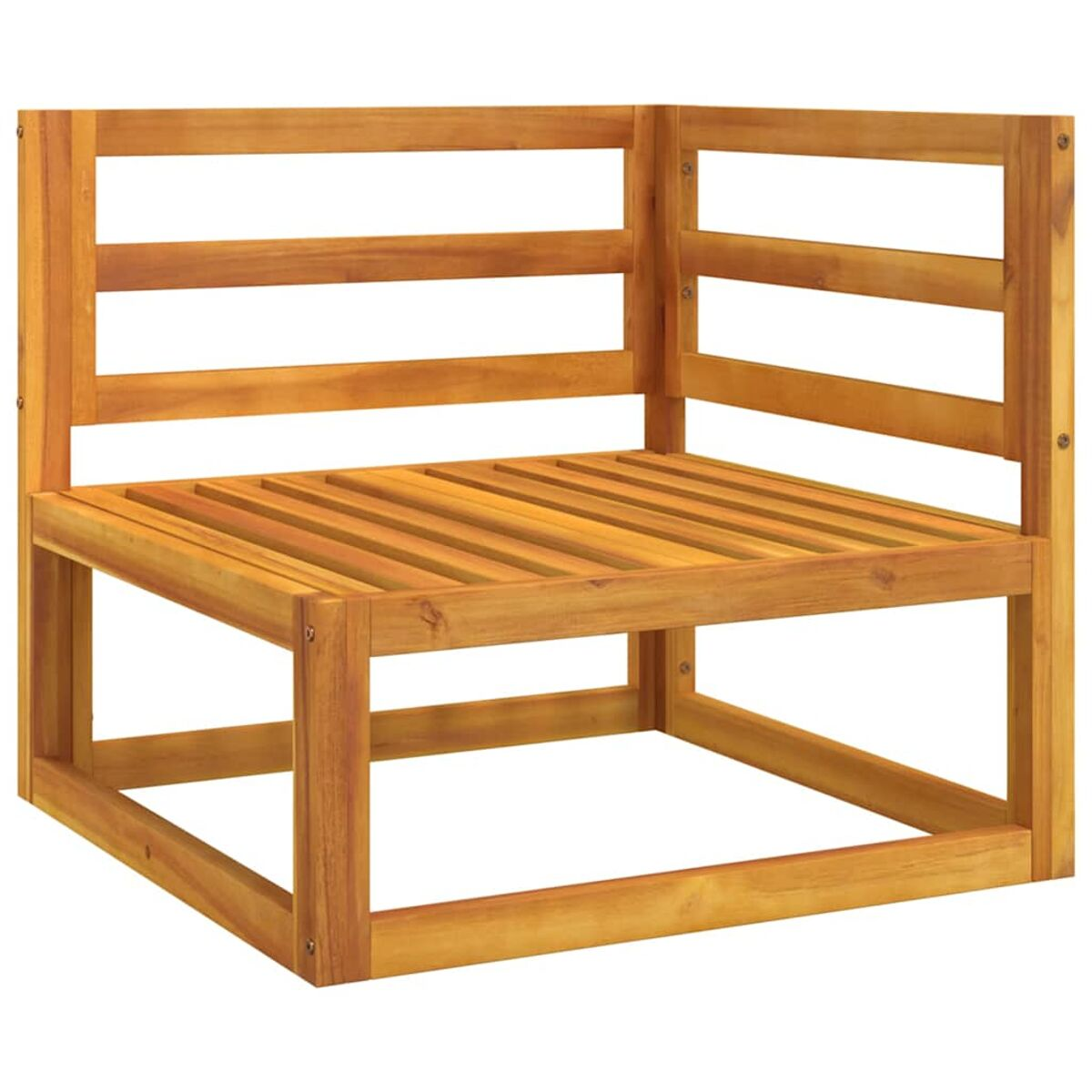 Eckstuhl aus Holz mit schlichtem Design, der eine natürliche Holzoberfläche zeigt.