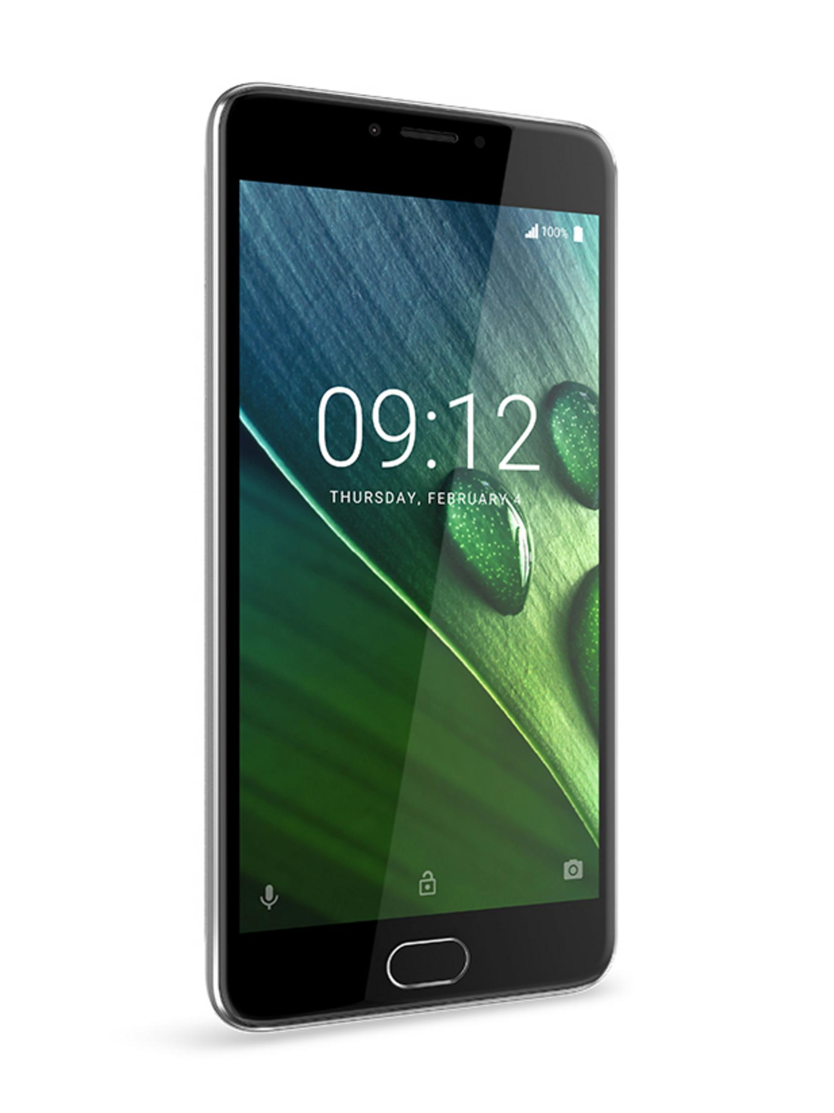 Schwarzes Smartphone mit grünem Blattdesign auf dem Bildschirm.