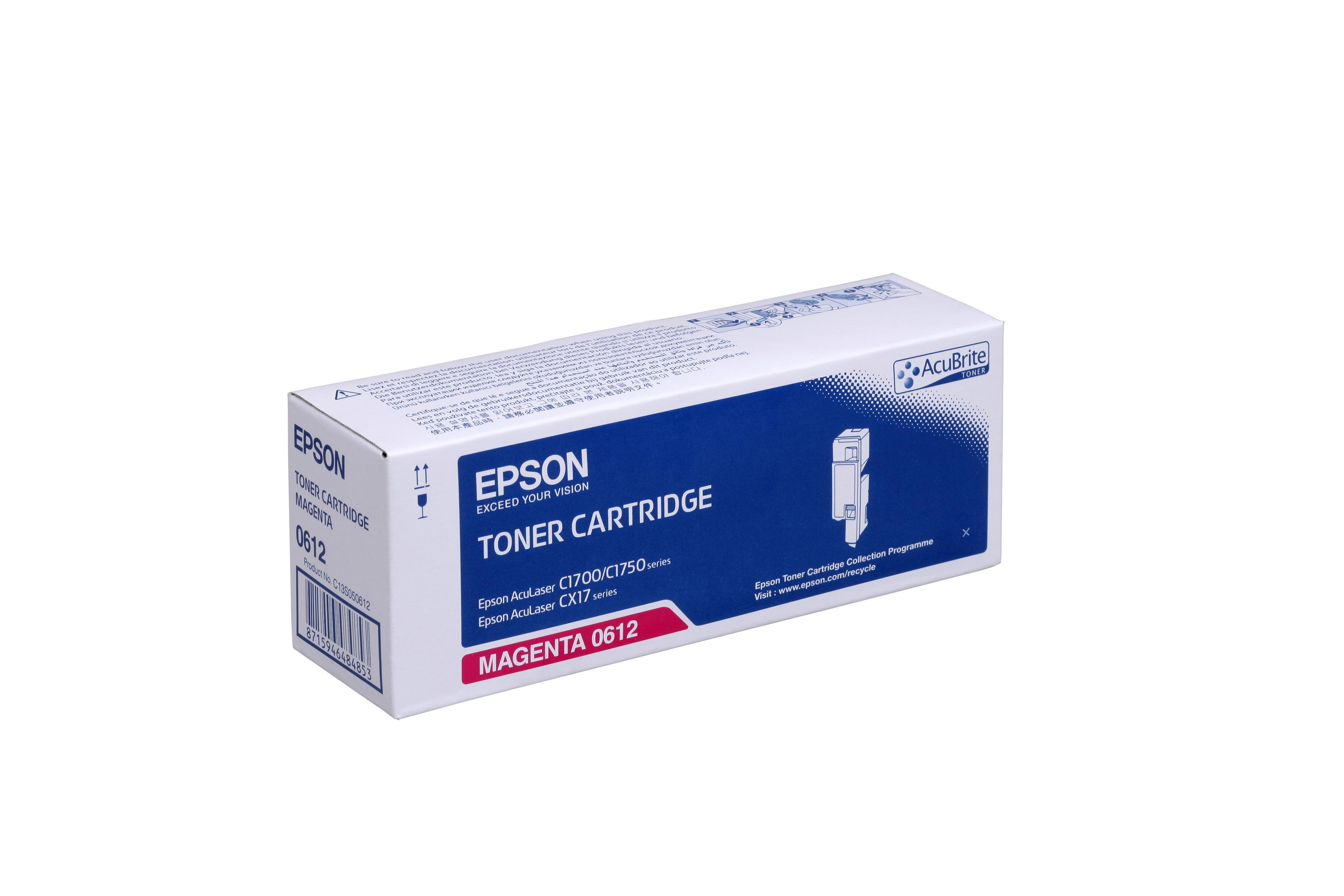 Epson tonercartridge doos, wit met blauwe accenten en productinformatie.