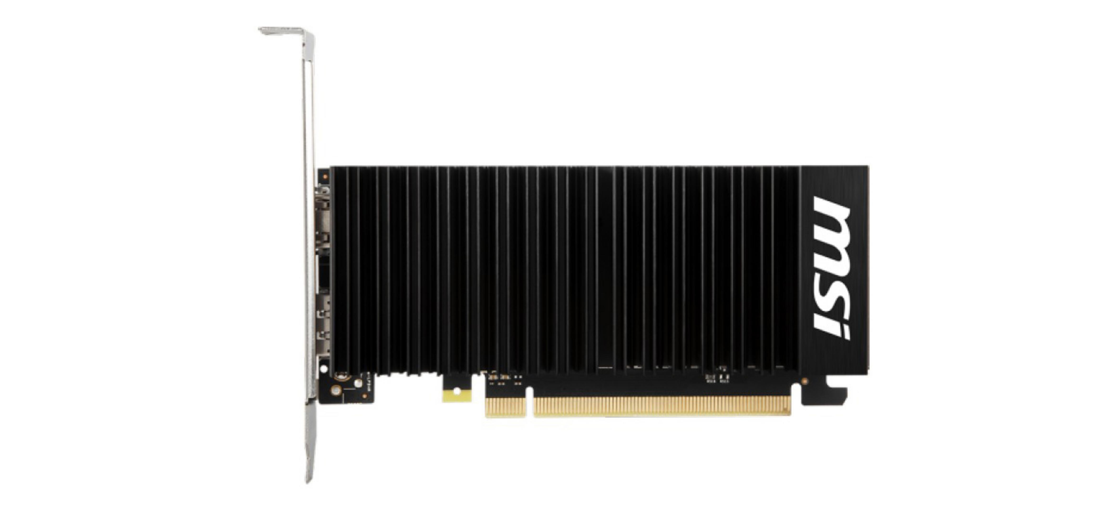 Czarna karta graficzna MSI na białym tle. Ma czarny radiator i logo MSI.