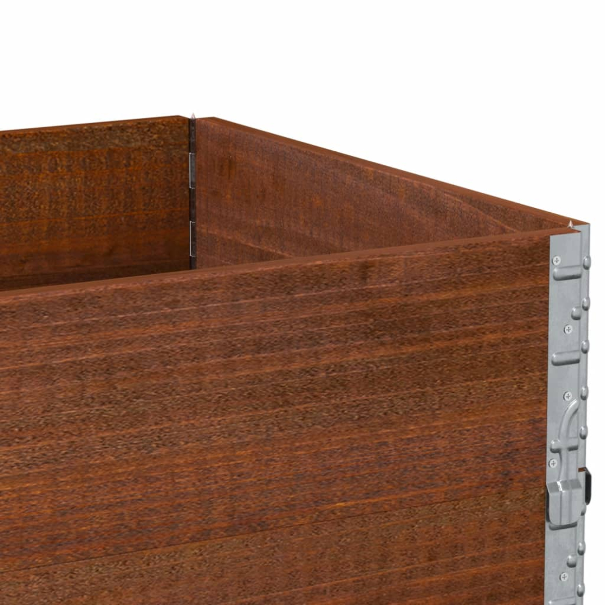 Brauner Pflanzkasten aus Holz. Das Holz wirkt verwittert. Die Box hat eine rechteckige Form.