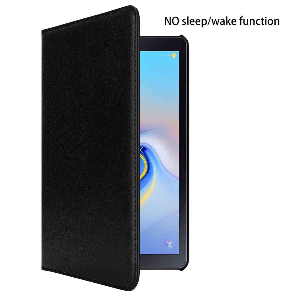 Eine schwarze Tablethülle ist geöffnet und zeigt einen Tablet-Bildschirm. Das Tablet ist schwarz mit weißem Bildschirm.