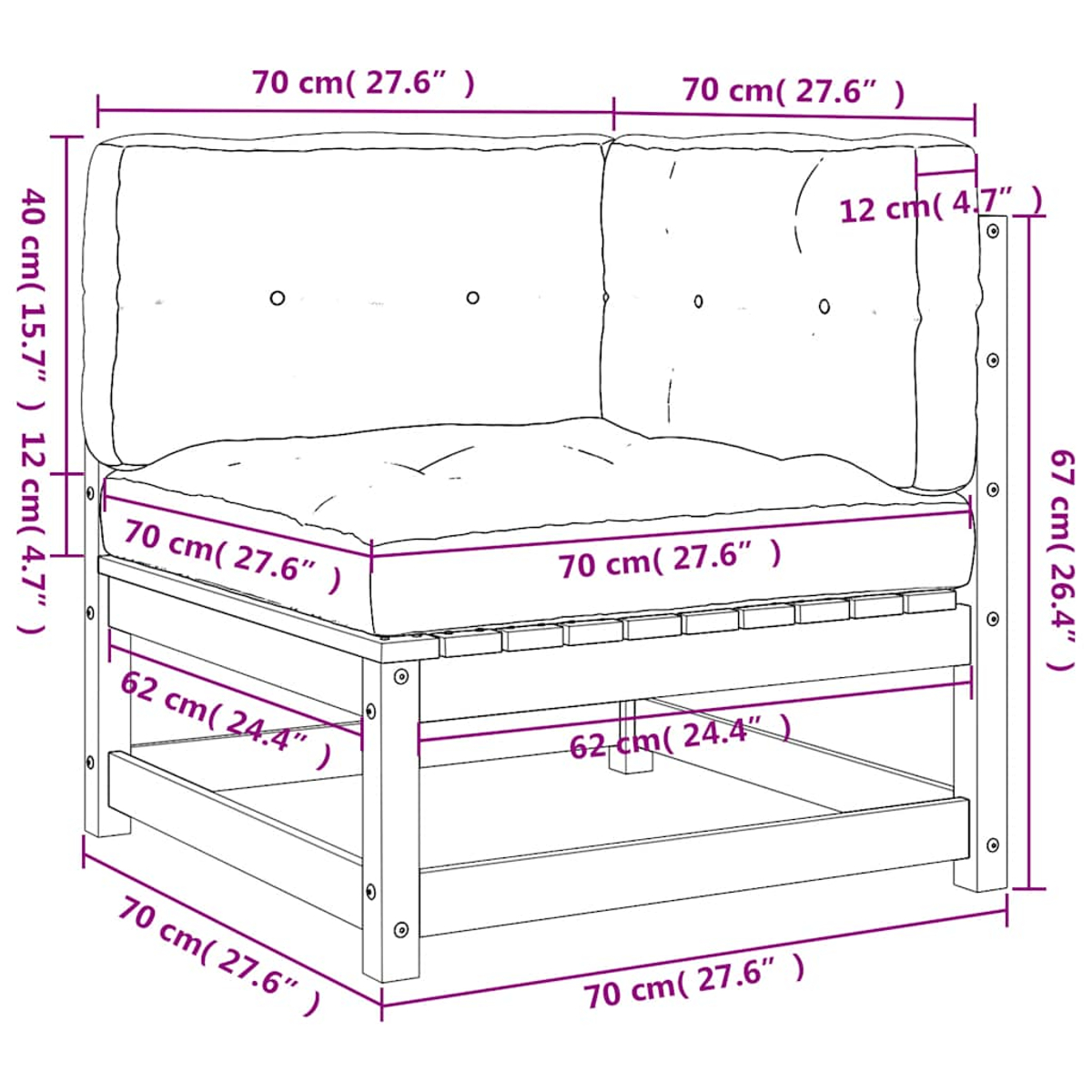 Ecksofa aus Holz mit Maßen, zeigt eine helle Holzoberfläche.