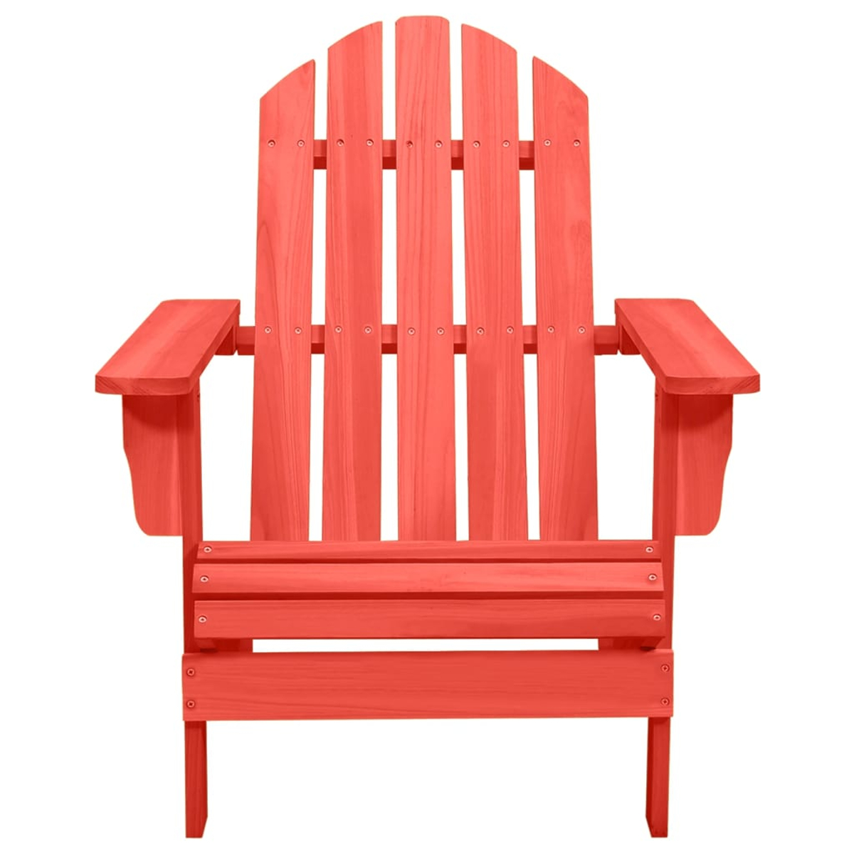 Ein korallenfarbener Adirondack-Stuhl wird gezeigt. Der Stuhl steht auf weißem Hintergrund.