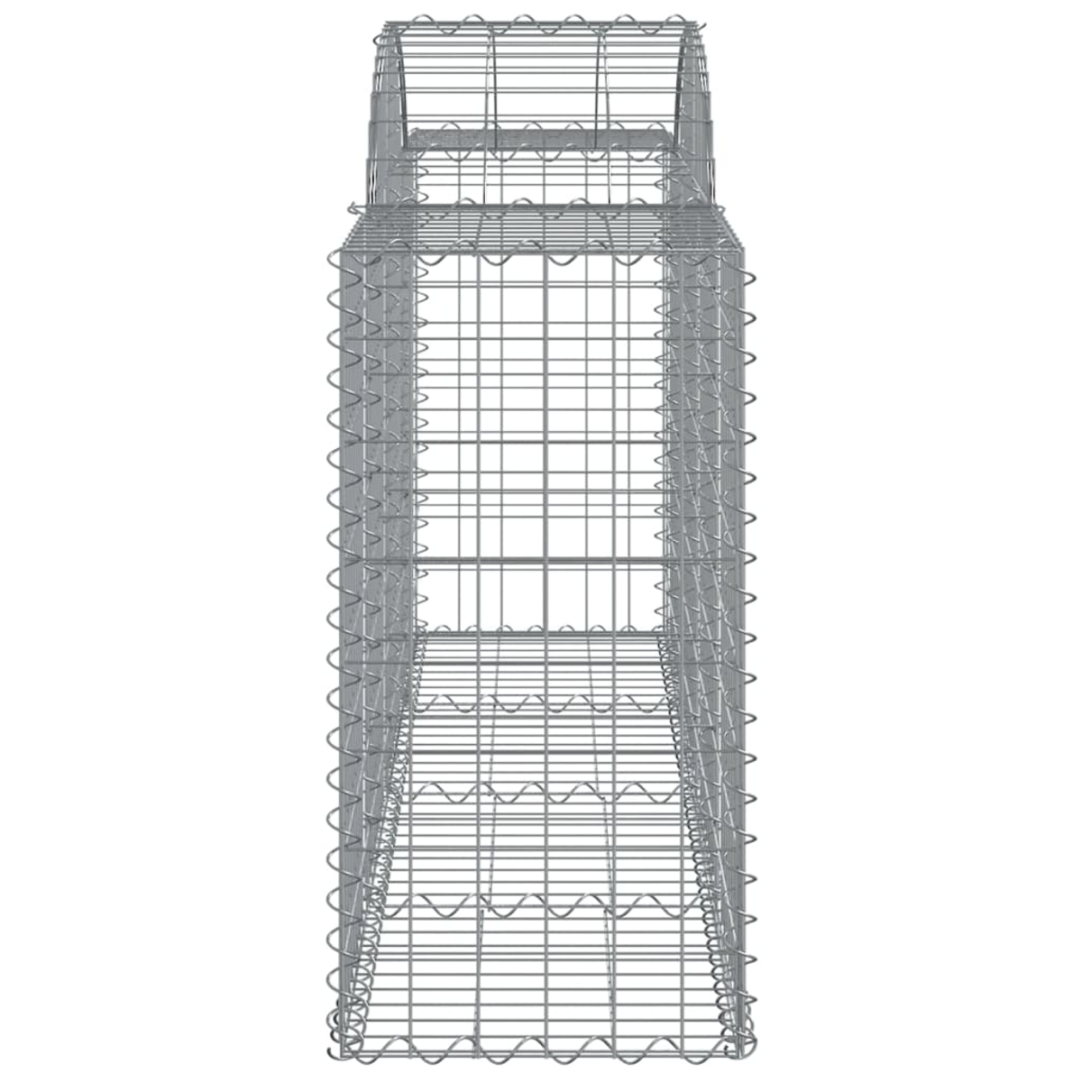 Hoher, rechteckiger Gabion, aus verzinktem Drahtgeflecht, leer, vertikal.