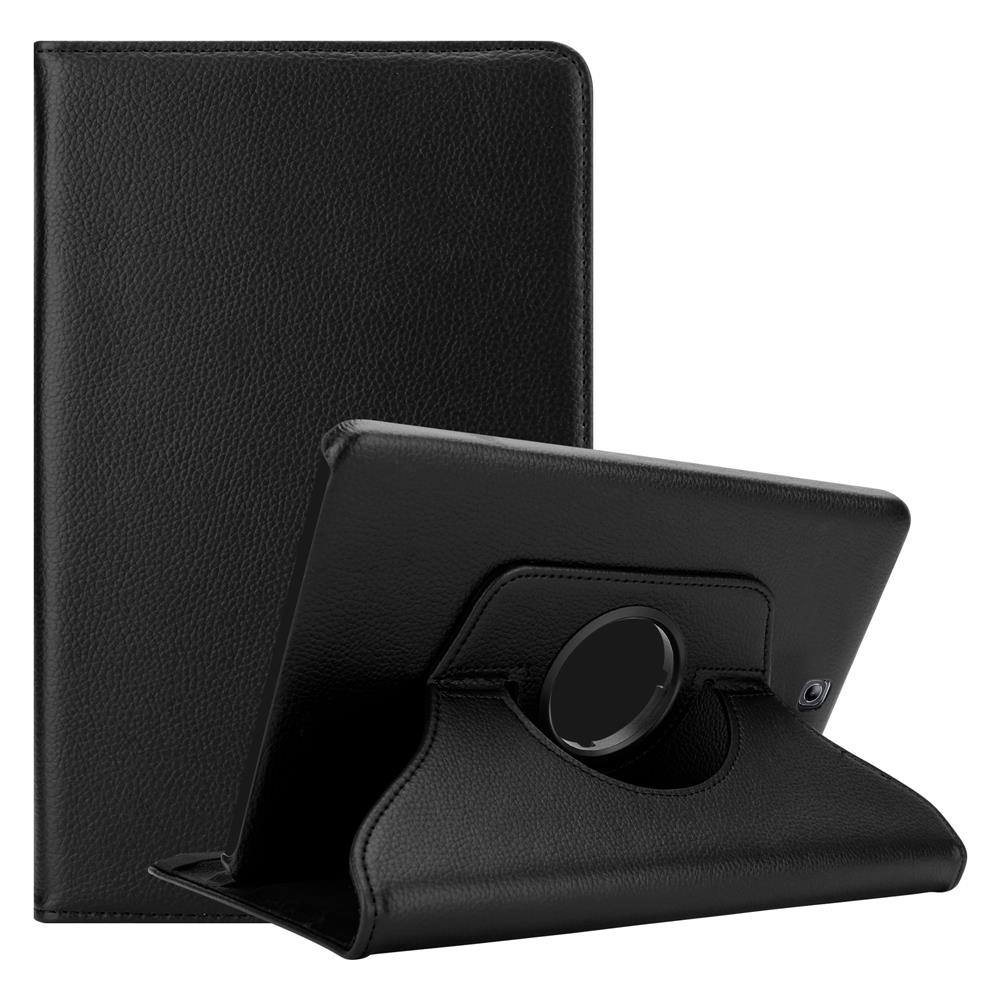 Schwarze Tablet-Hülle in zwei Positionen. Die Hülle ist schwarz, das Tablet ist in einer sichtbar.