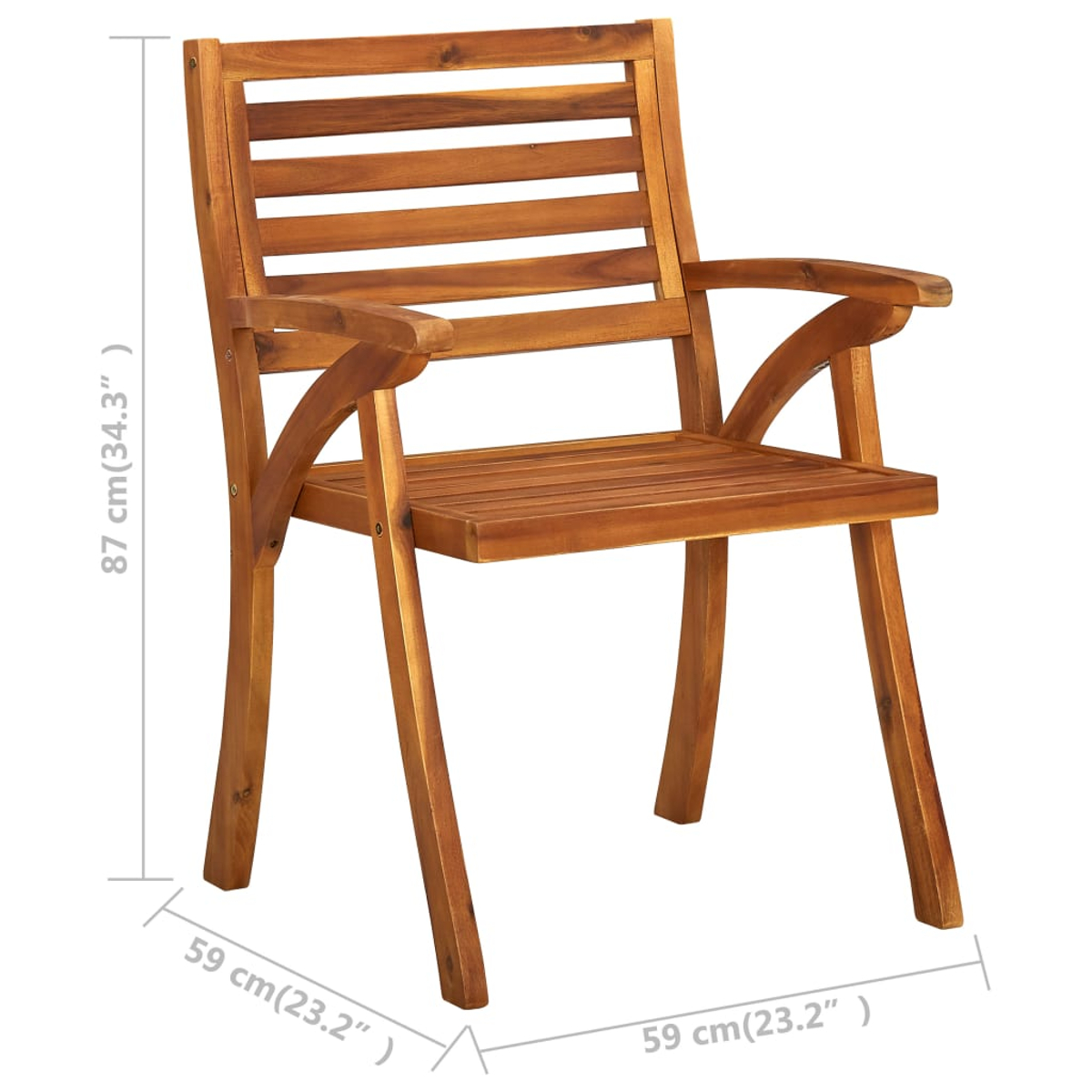 Holzstuhl mit den Maßen: 59 cm x 59 cm, 87 cm hoch.