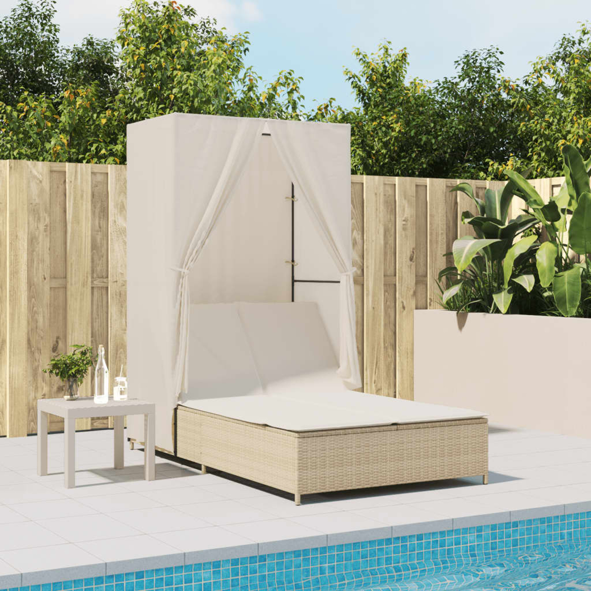 LETTINO PRENDISOLE VIDAXL con Tetto e Tende Beige in Polyrattan 368103