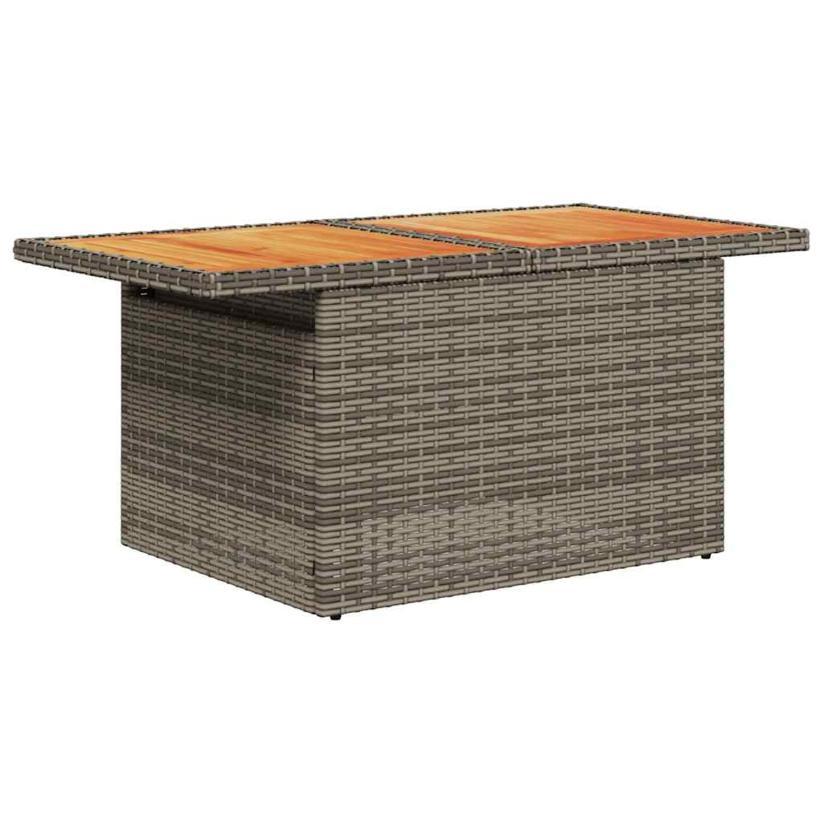 Tavolo in vimini con piano in legno. Forma rettangolare.