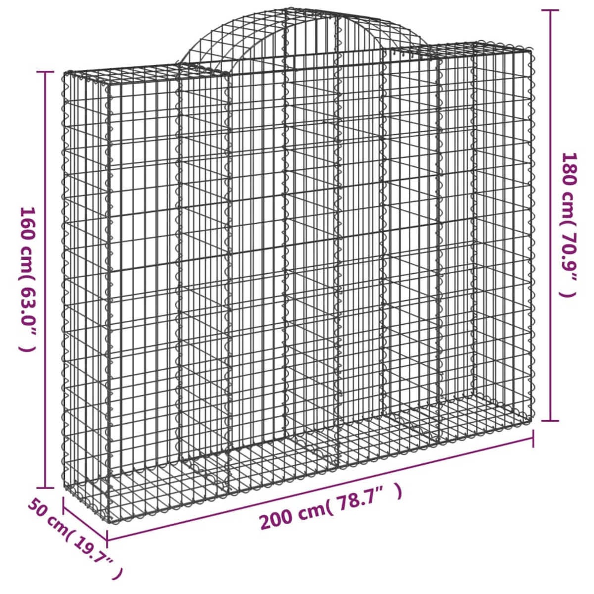 Metall-Gabionenkorb. Rechteckige Form. Abmessungen sind angegeben.