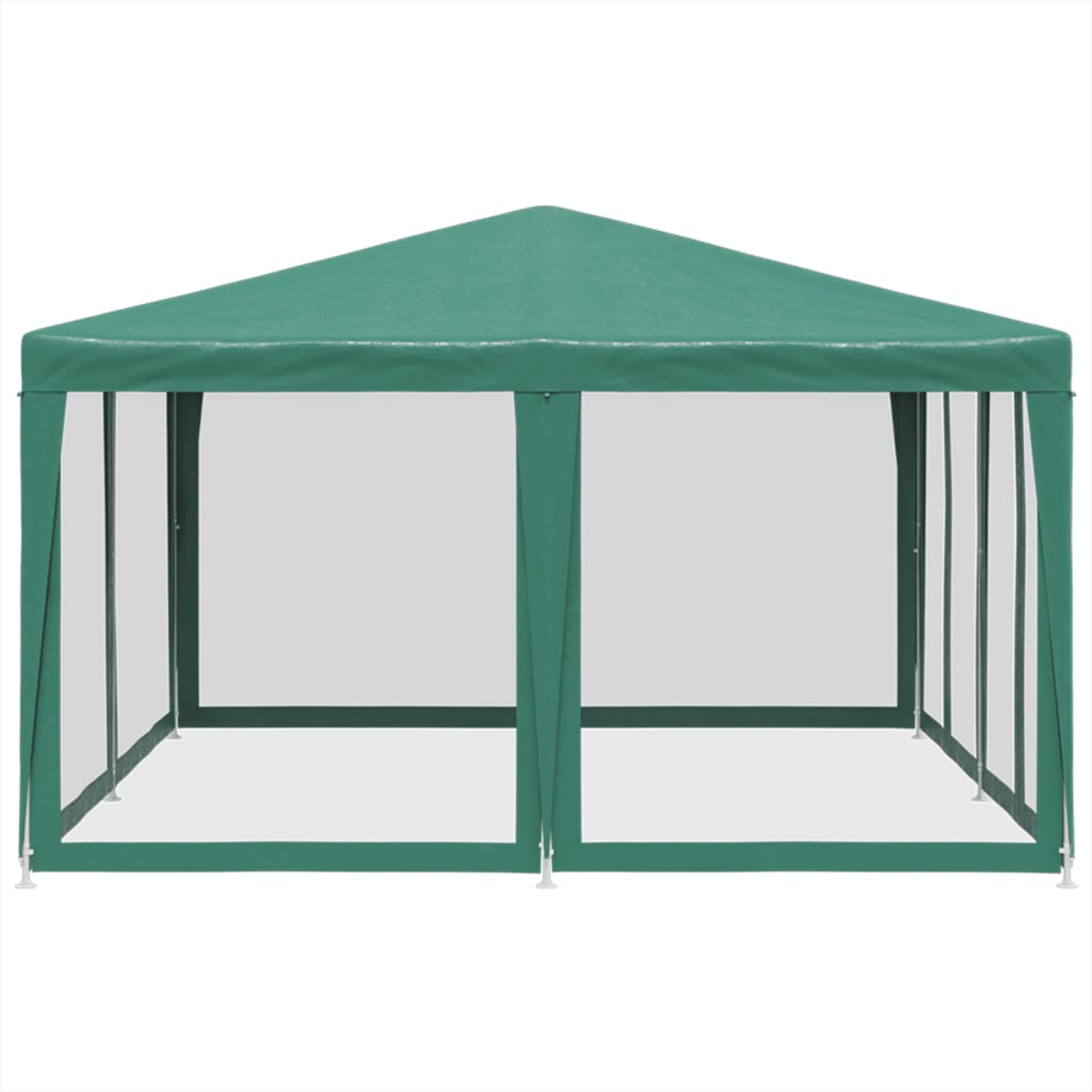 Un gazebo verde con pannelli laterali trasparenti. Il gazebo ha una struttura bianca e si trova su uno sfondo bianco.