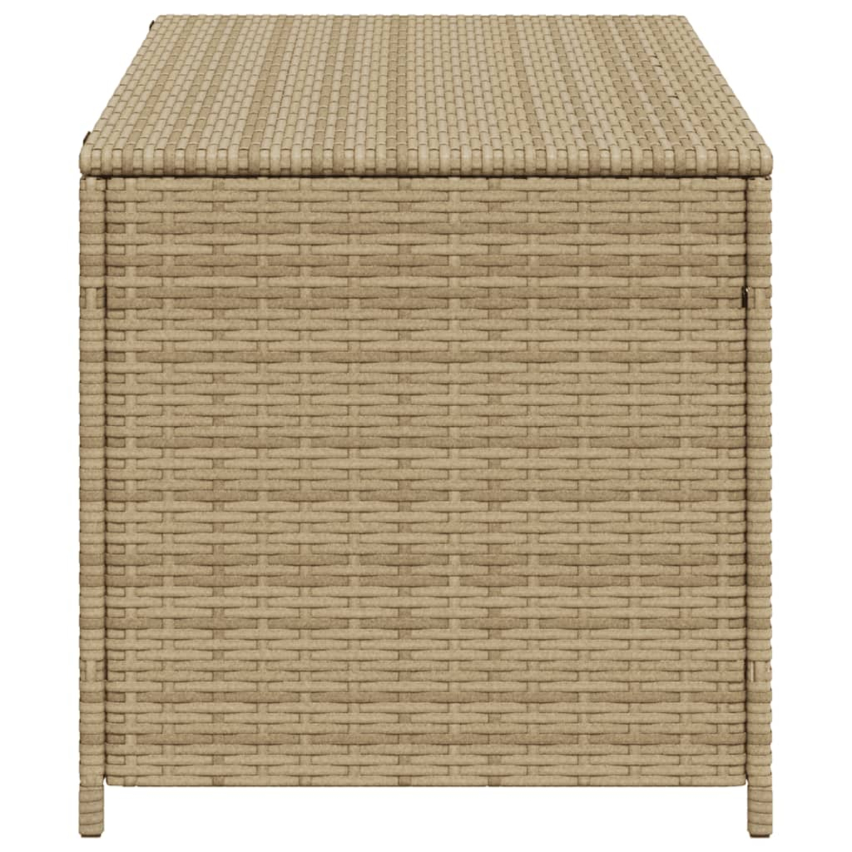 Würfelförmiges Aufbewahrungsmöbel. Beiges Rattan, gewebte Textur. Quadratische Form.