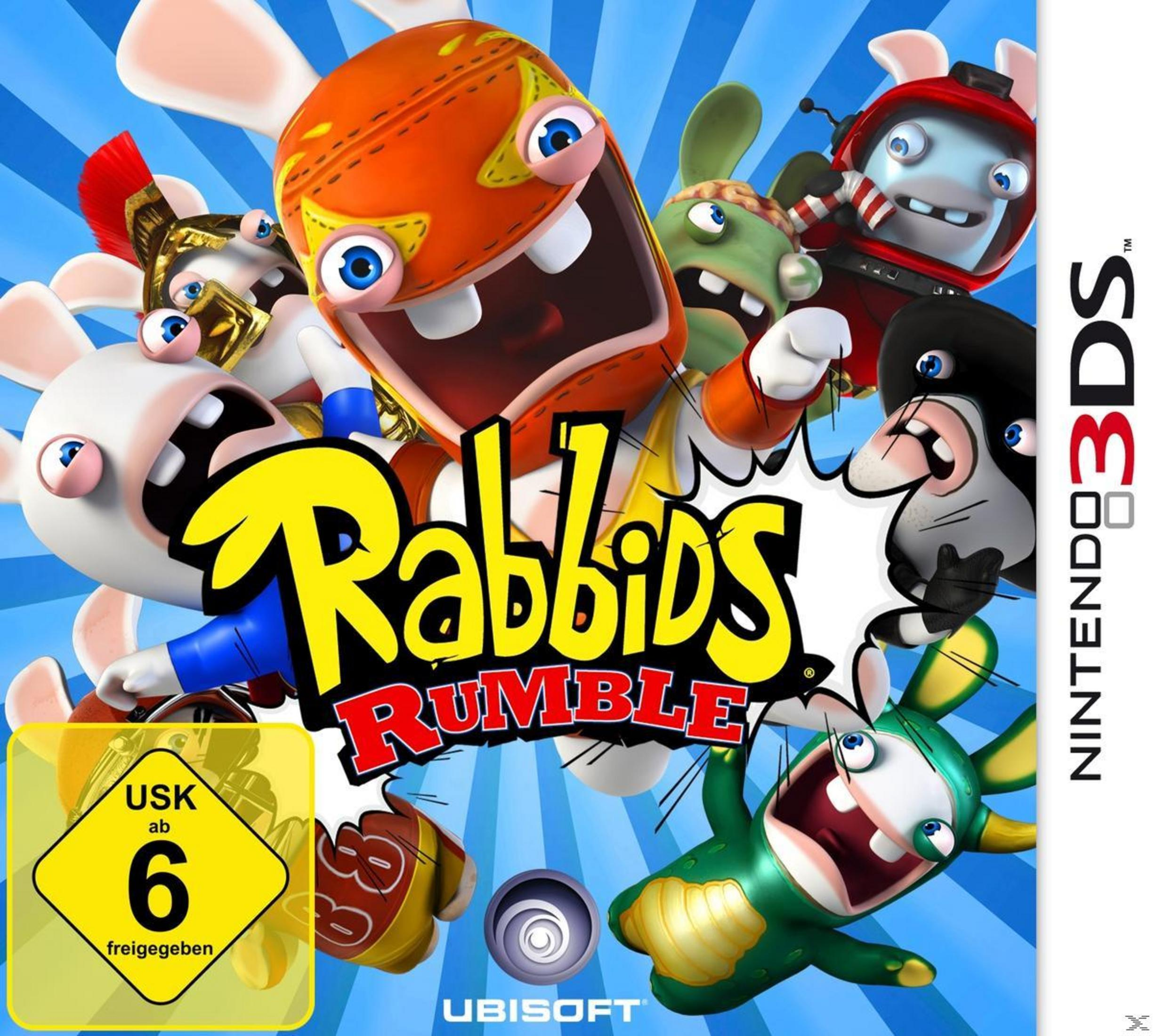 Spielcover von Rabbids Rumble für Nintendo 3DS mit verschiedenen Rabbids.