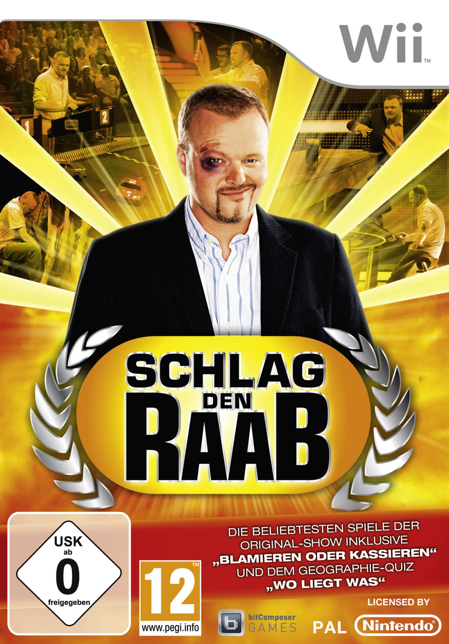 Spielbox für Schlag den Raab, mit einem Mann mit einem blauen Auge, der den Betrachter anlächelt.