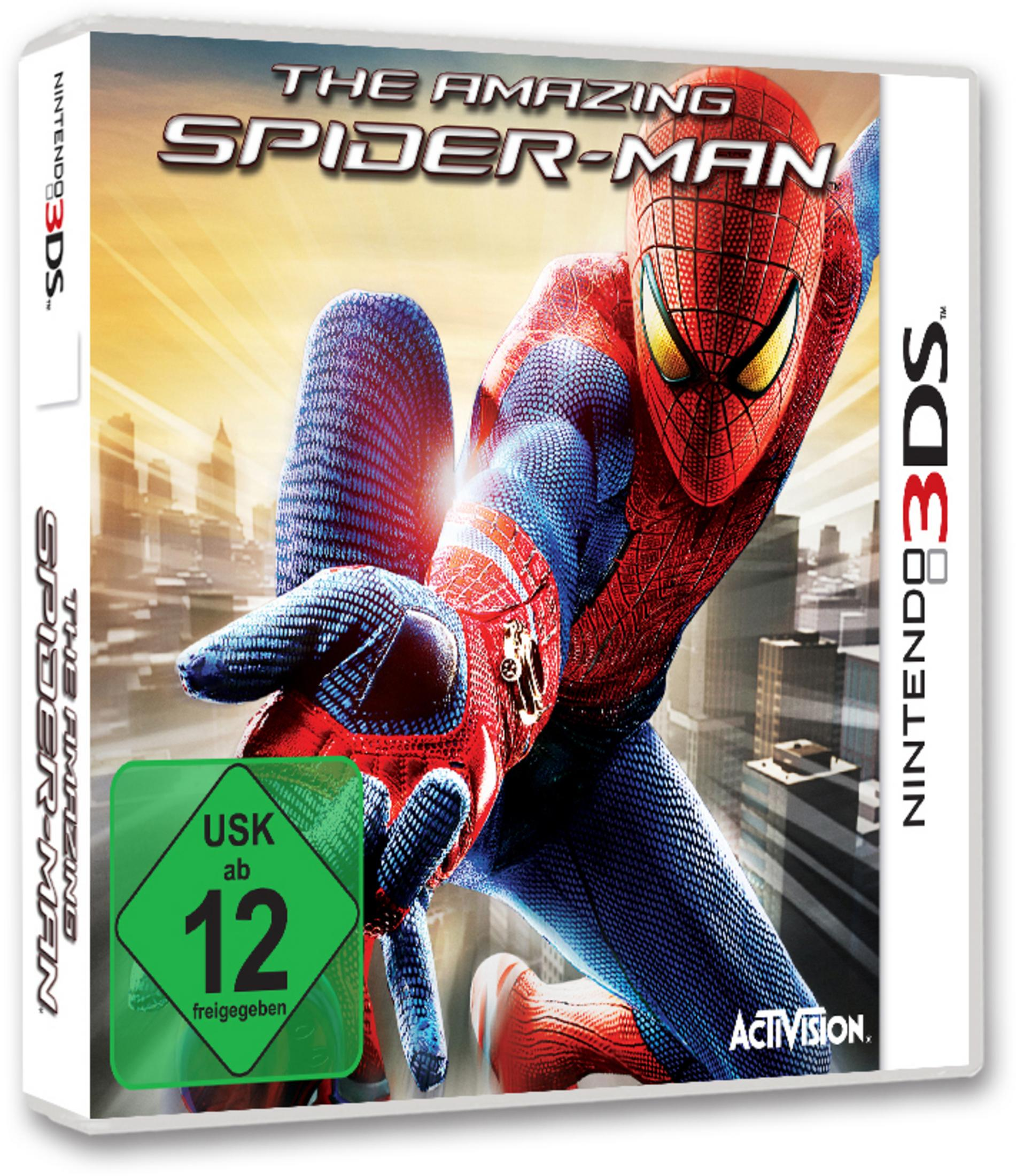 The Amazing Spider-Man Videospiel-Cover, Spider-Man in Actionpose, rot-blauer Anzug.