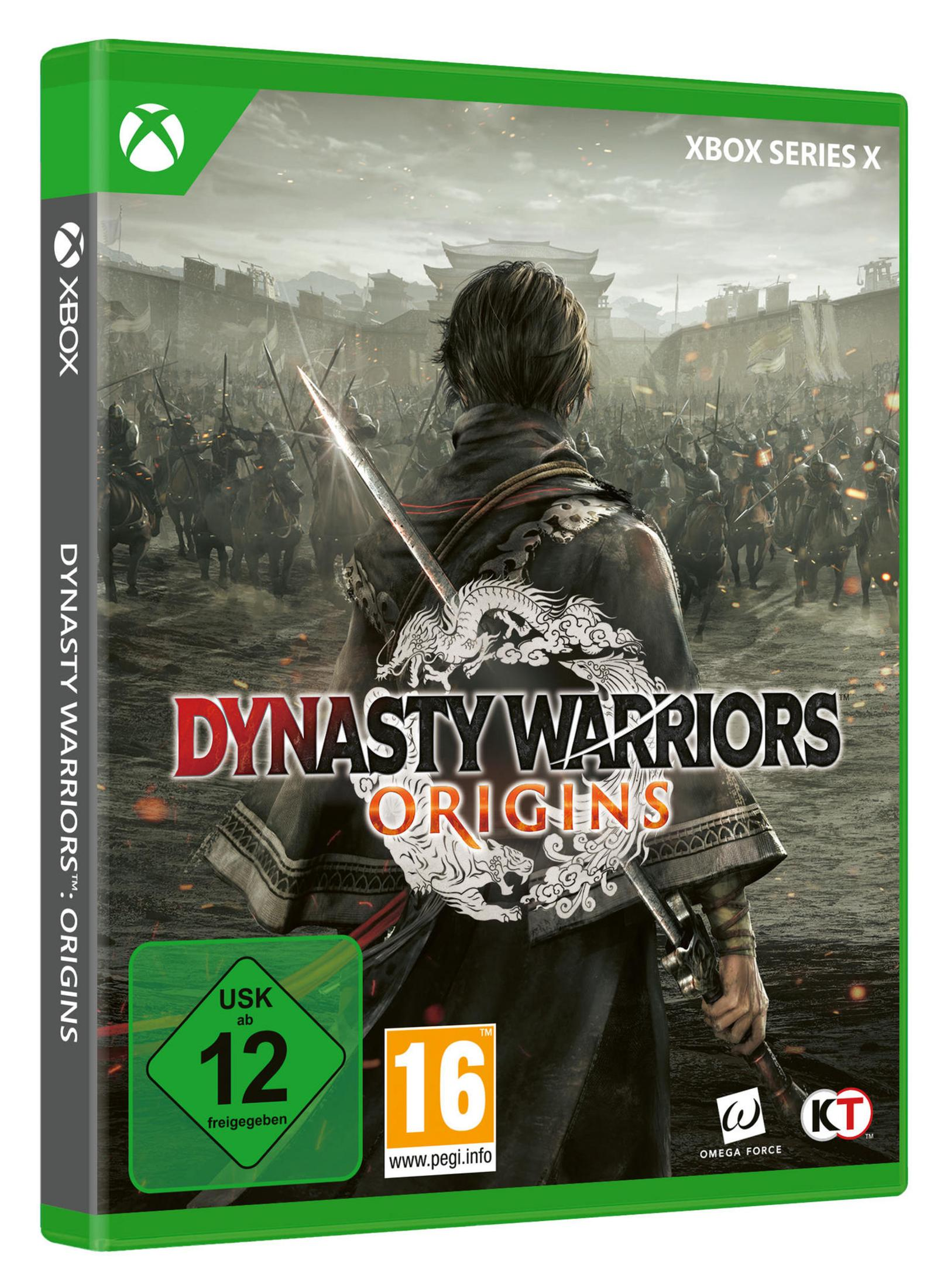 Xbox Series X Spielcover: Dynasty Warriors Origins. Ein Krieger mit Schwert steht Soldaten gegenüber.